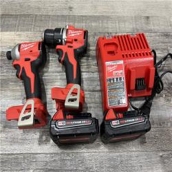 AS-IS MILWAUKEE M18 18V Lithium-Ion Brushless Cordless Compact Drill/Impact Combo Kit (2-Tool) W/(2) 2.0 Ah Batteries, Charger & Bag