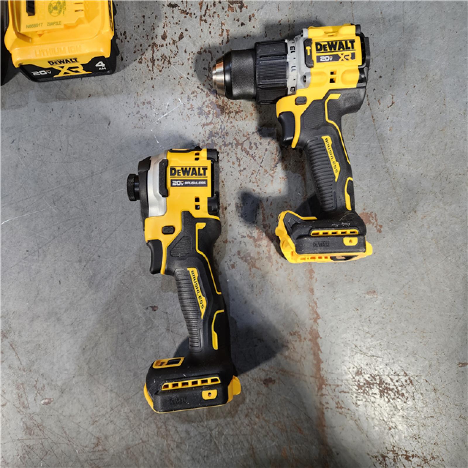 HOUSTON LOCATION - AS-IS DEWALT 20V MAX XR Hammer Drill and ATOMIC Impact Driver 2 Tool Cordless Combo Kit with (2) 4.0Ah Batteries, Charger, and Bag