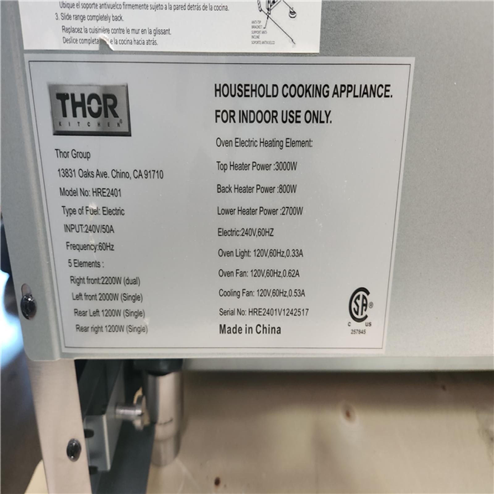 CALIFORNIA AS-IS THOR KITCHEN STOVE