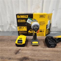 AS IS DEWALT ATOMIC 20V MAX Lithium-Ion Cordless 1/4 in. Brushless Impact Driver Kit, 5 Ah Battery, Charger, and Bag