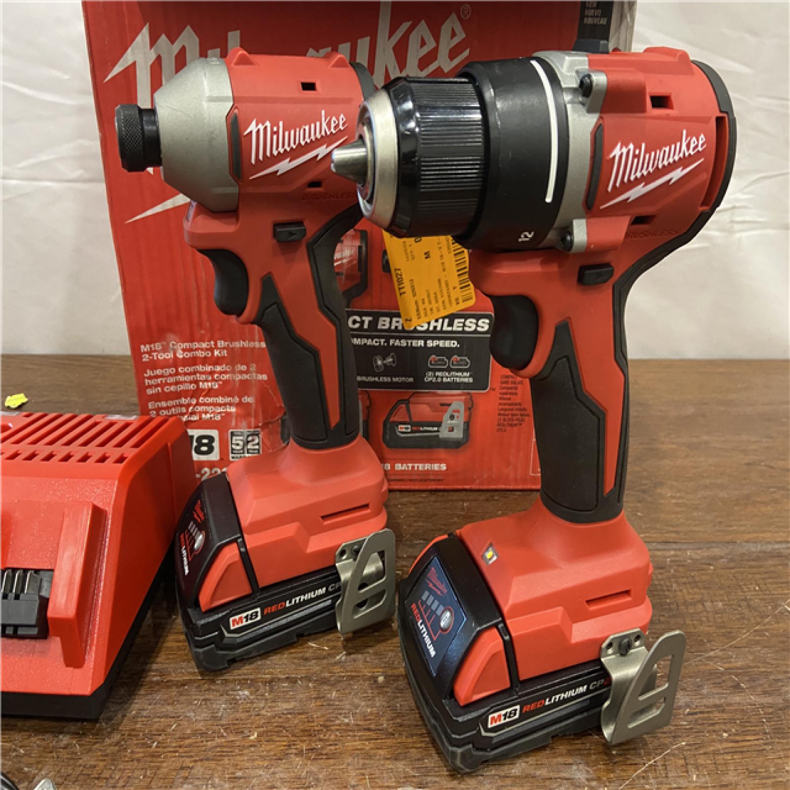 AS-IS Milwaukee18V Lithium-Ion Brushless Cordless Compact Drill/Impact Combo Kit (2-Tool) W/(2) 2.0 Ah Batteries, Charger & Bag