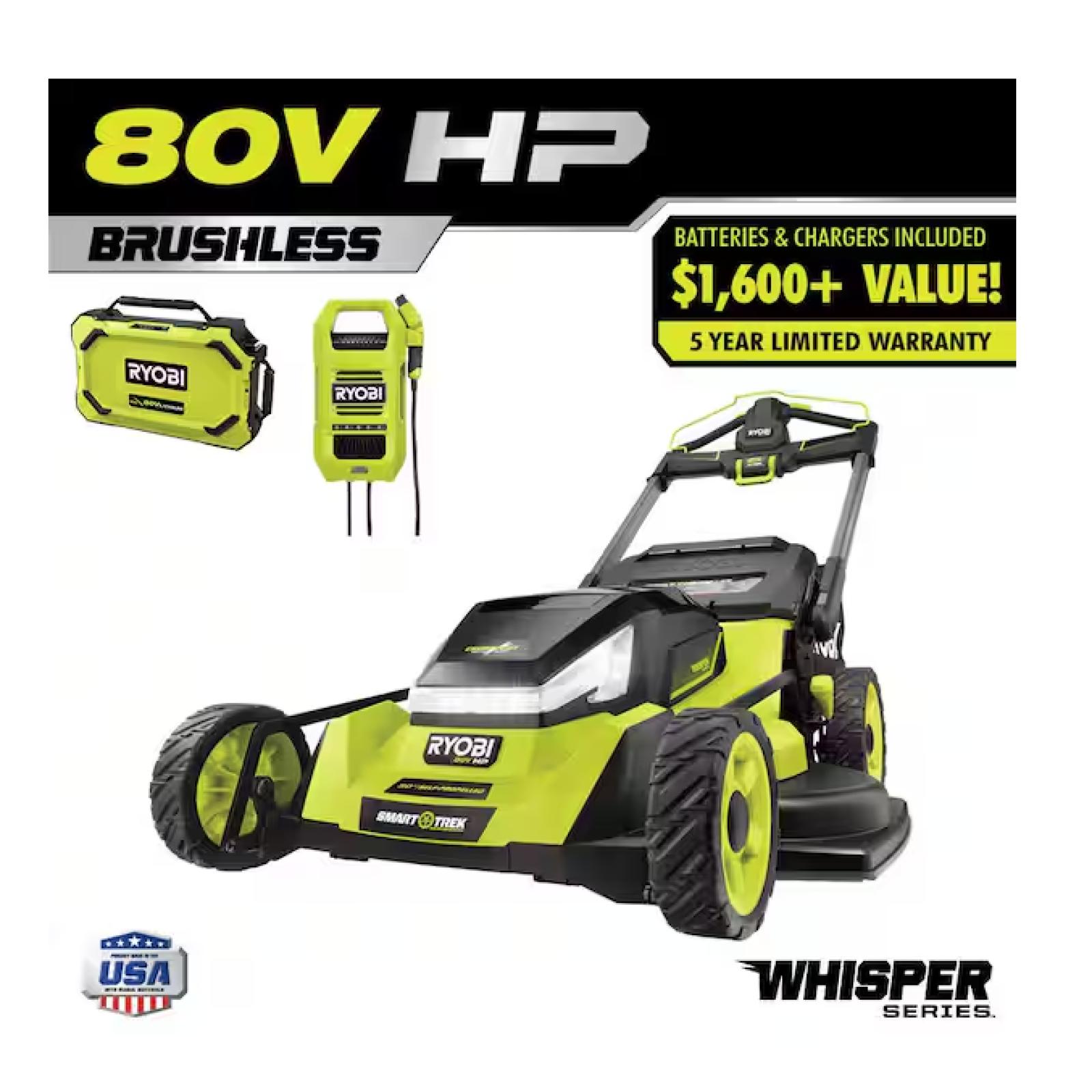 DALLAS LOCATION - RYOBI 80V HP Brushless Battery Cordless Electric 30 in. Multi-Blade Lawn Mower with Battery and Charger