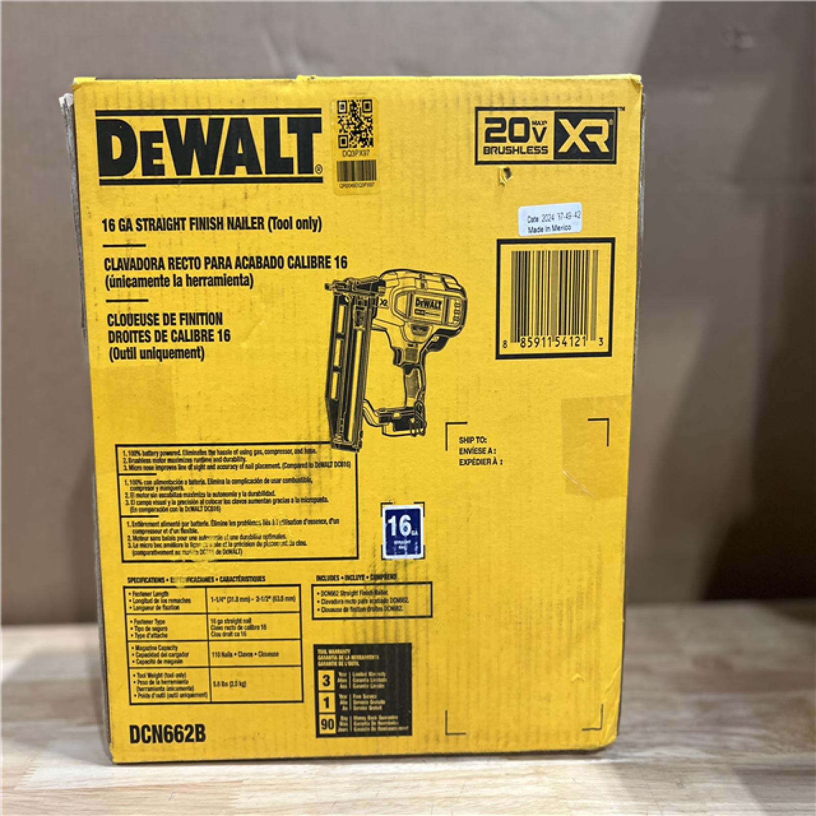 NEW! - DEWALT 20V MAX XR 16-Gauge Lithium-Ion Cordless Finish Nailer (Tool Only)