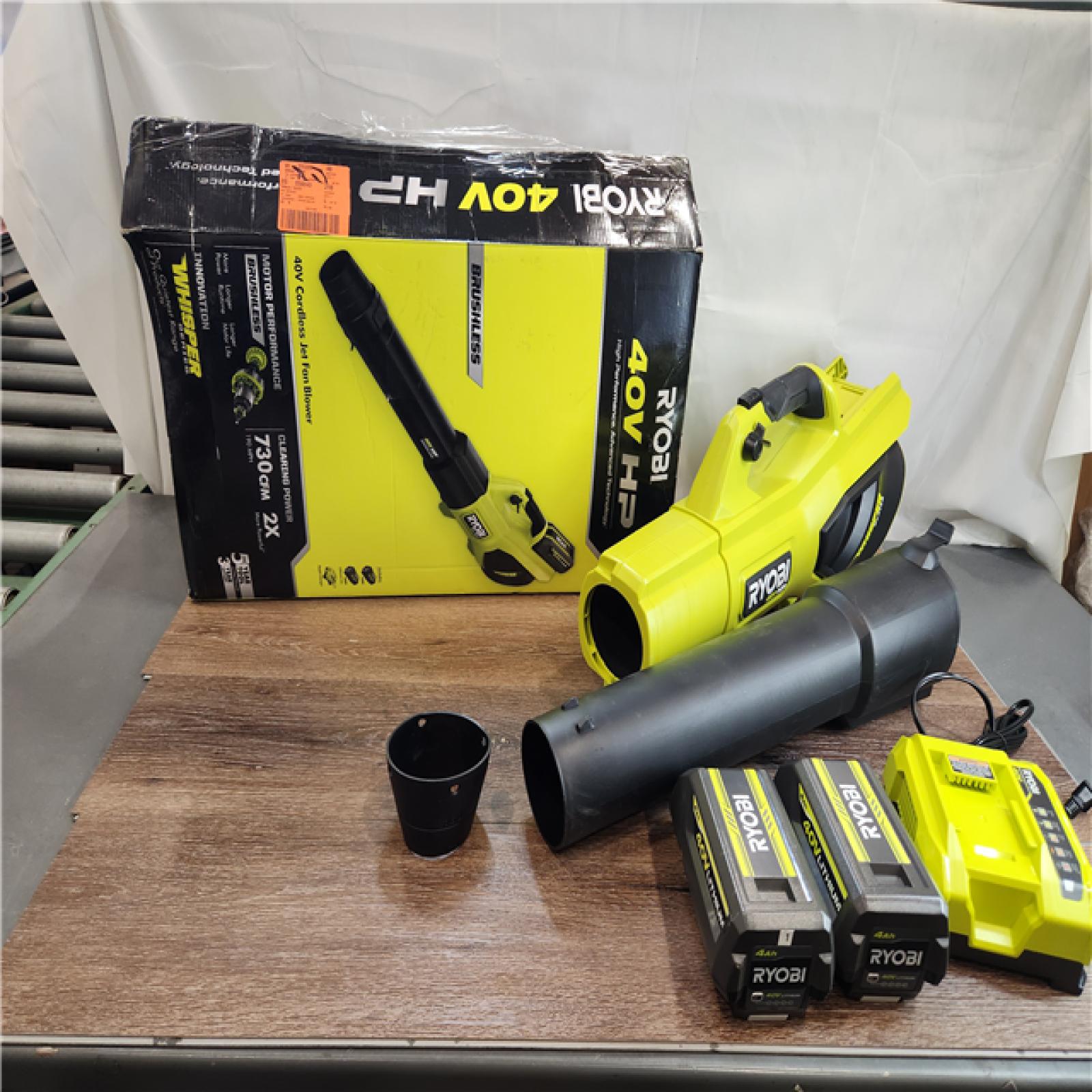 AS-IS RYOBI 40V HP Brushless Cordless 190 MPH 730 CFM Jet Fan Leaf Blower Kit