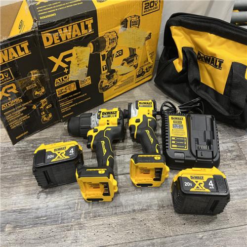 AS-IS DEWALT 20V MAX XR Hammer Drill and ATOMIC Impact Driver 2 Tool Cordless Combo Kit with (2) 4.0Ah Batteries, Charger, and Bag