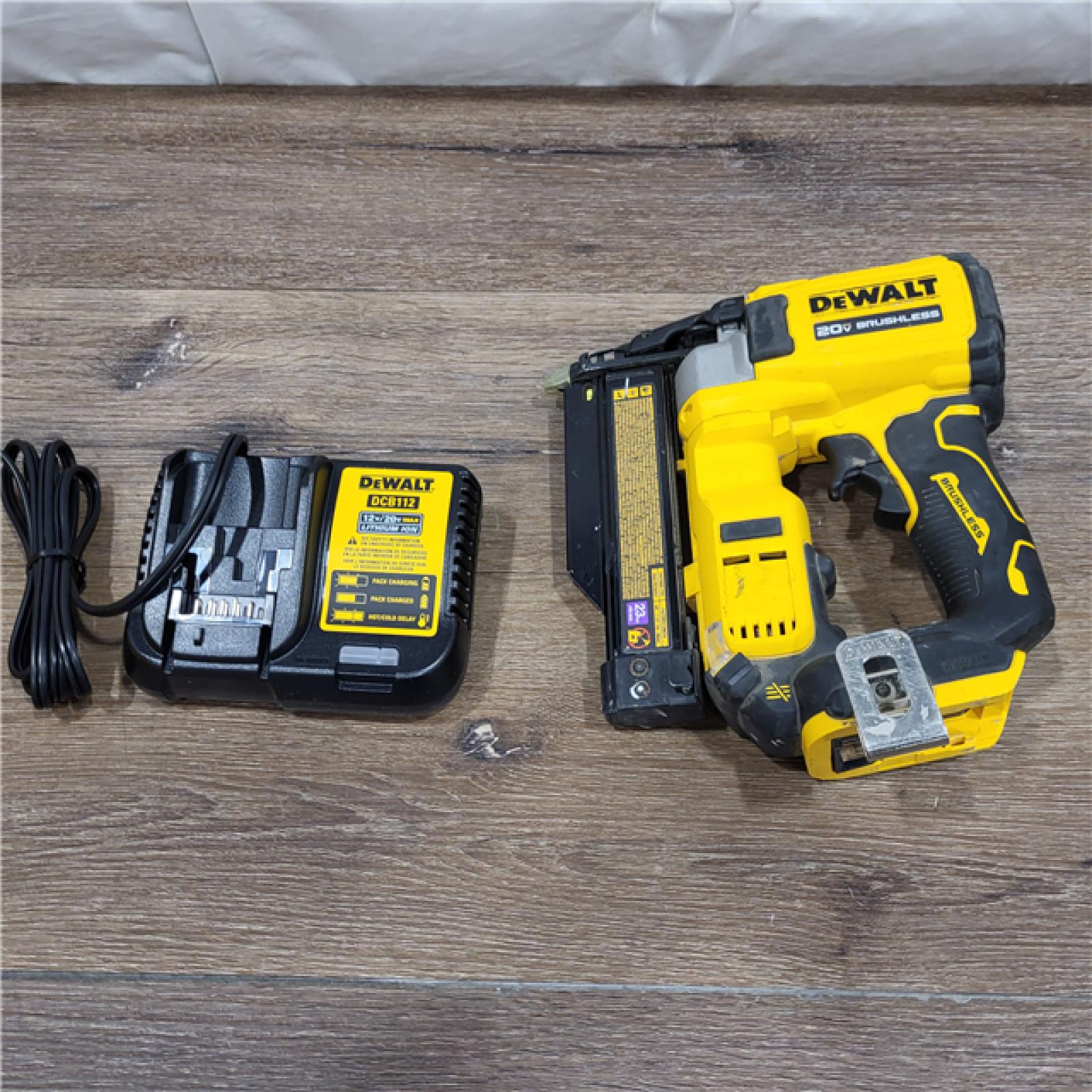 AS-IS ATOMIC 20V MAX Lithium Ion Cordless 23 Gauge Pin Nailer Kit with 2.0Ah Battery and Charger