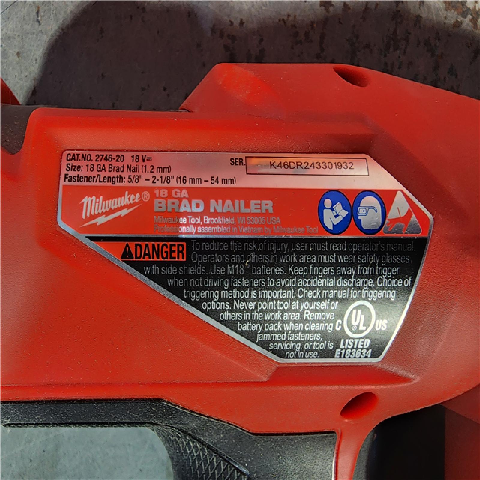 HOUSTON LOCATION - AS-IS (APPEARS LIKE NEW) Milwaukee M18 Fuel 18V Brushless 18-Gauge Brad Nailer 2746-20 (Bare Tool)