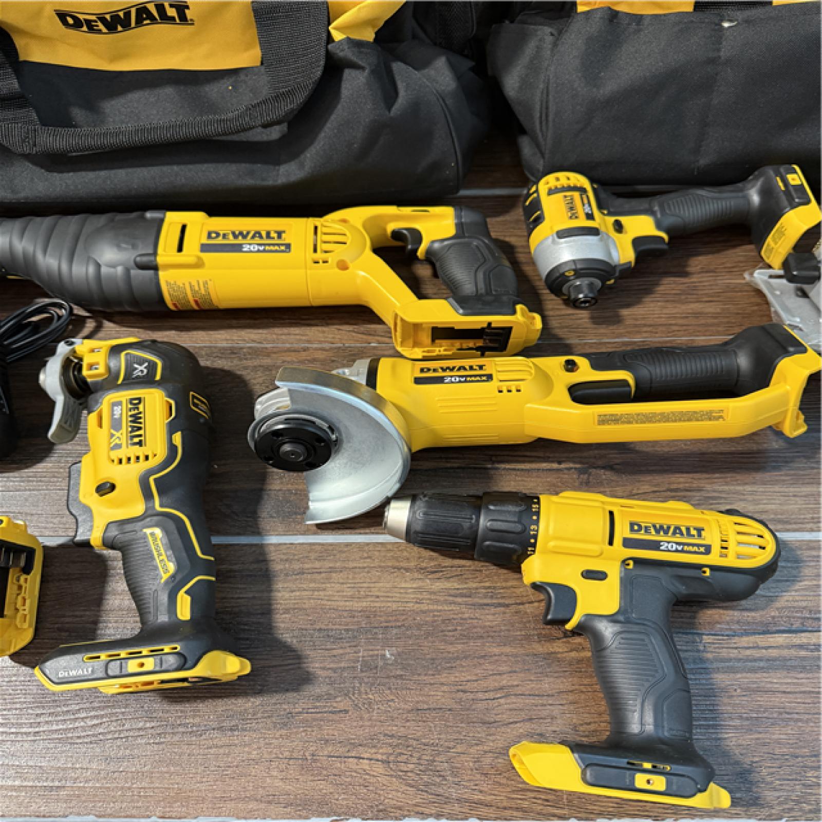 California AS-IS DeWalt 9-Tool Combo Kit, includes (2) bags, (1) Battery & Charger