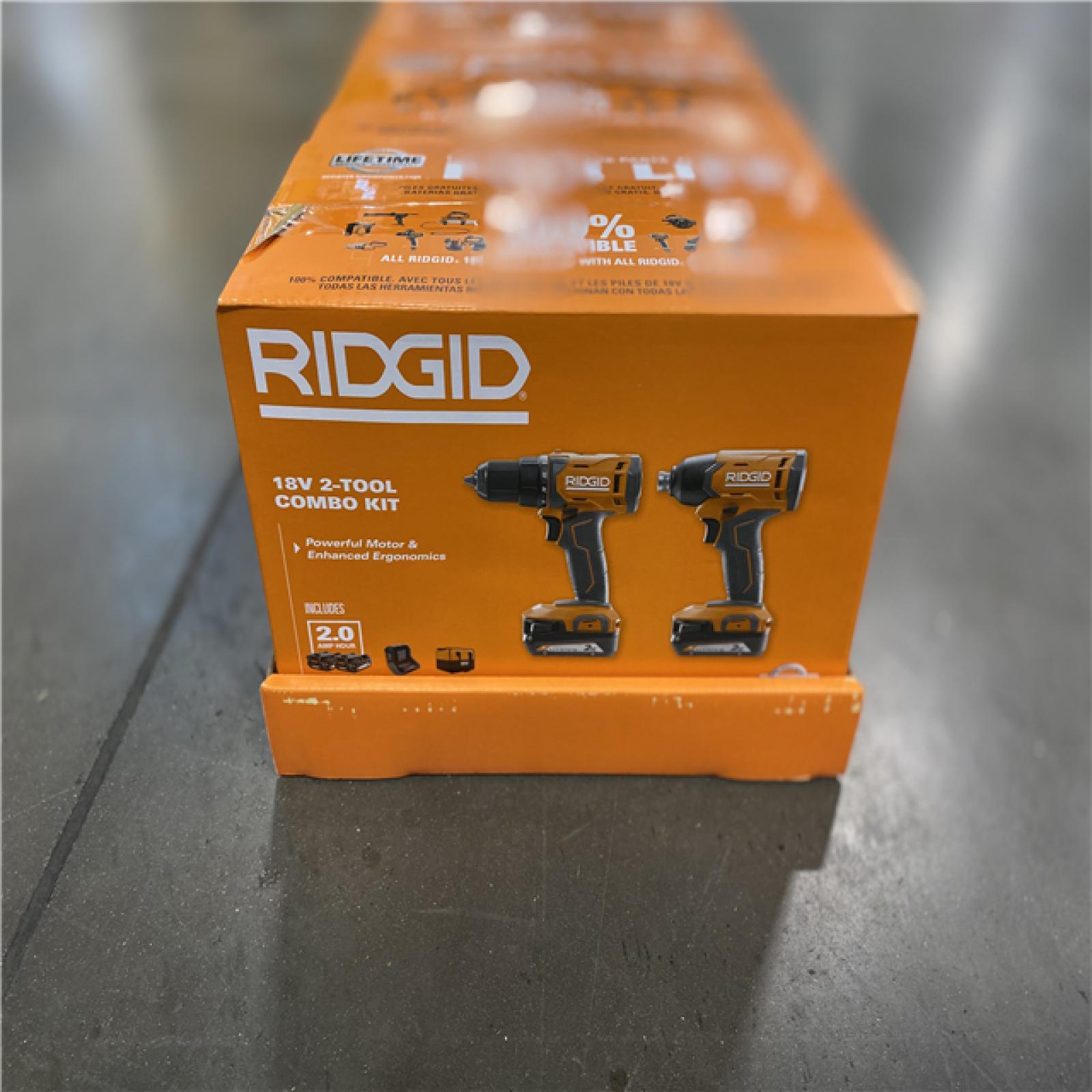 NEW! -RIDGID 18V Cordless 2-Tool Combo Kit with Drill/Driver, Impact Driver, (2) 2.0 Ah Batteries, and Charger- (3 UNITS)