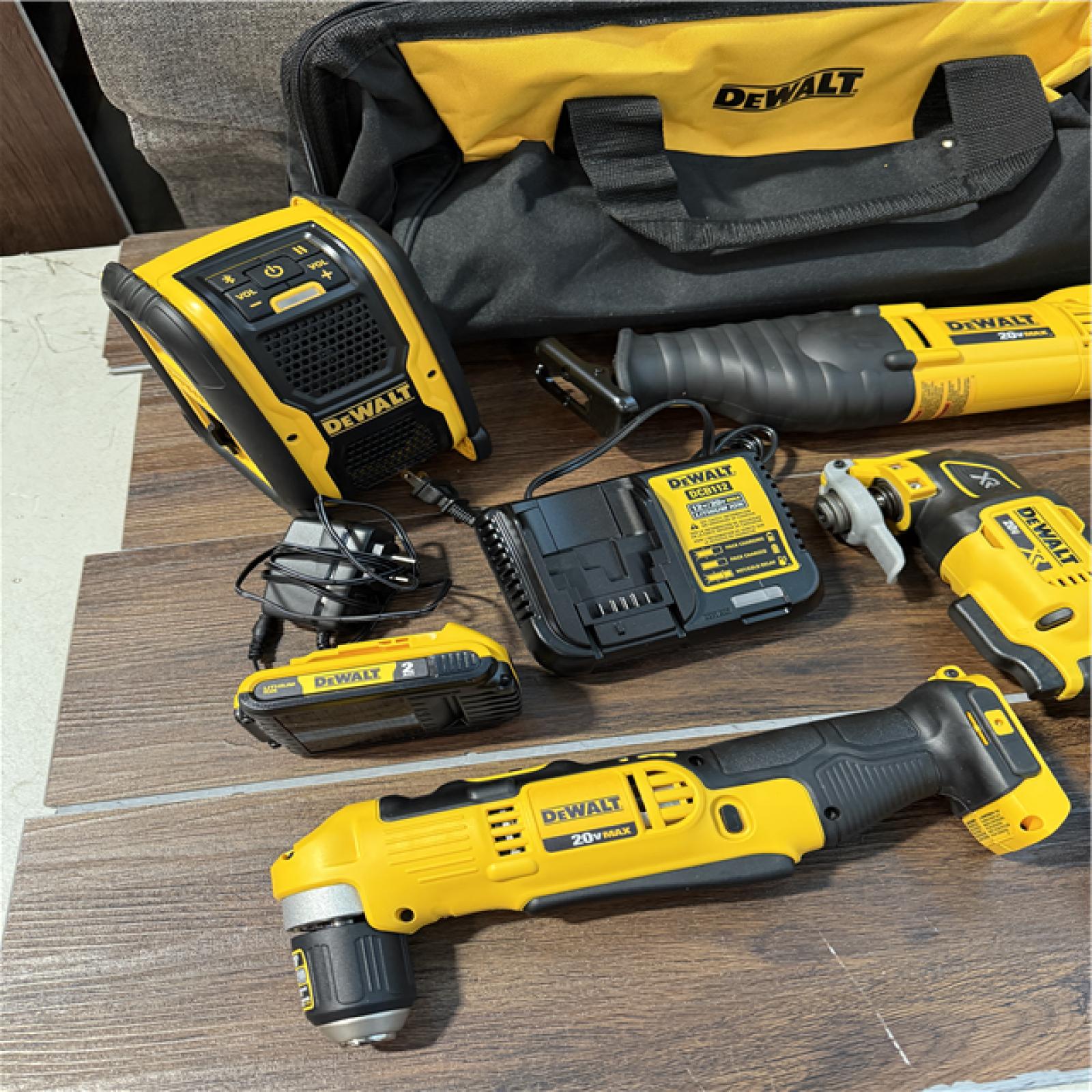 California AS-IS DeWalt 9-Tool Combo Kit, includes (2) bags, (1) Battery & Charger