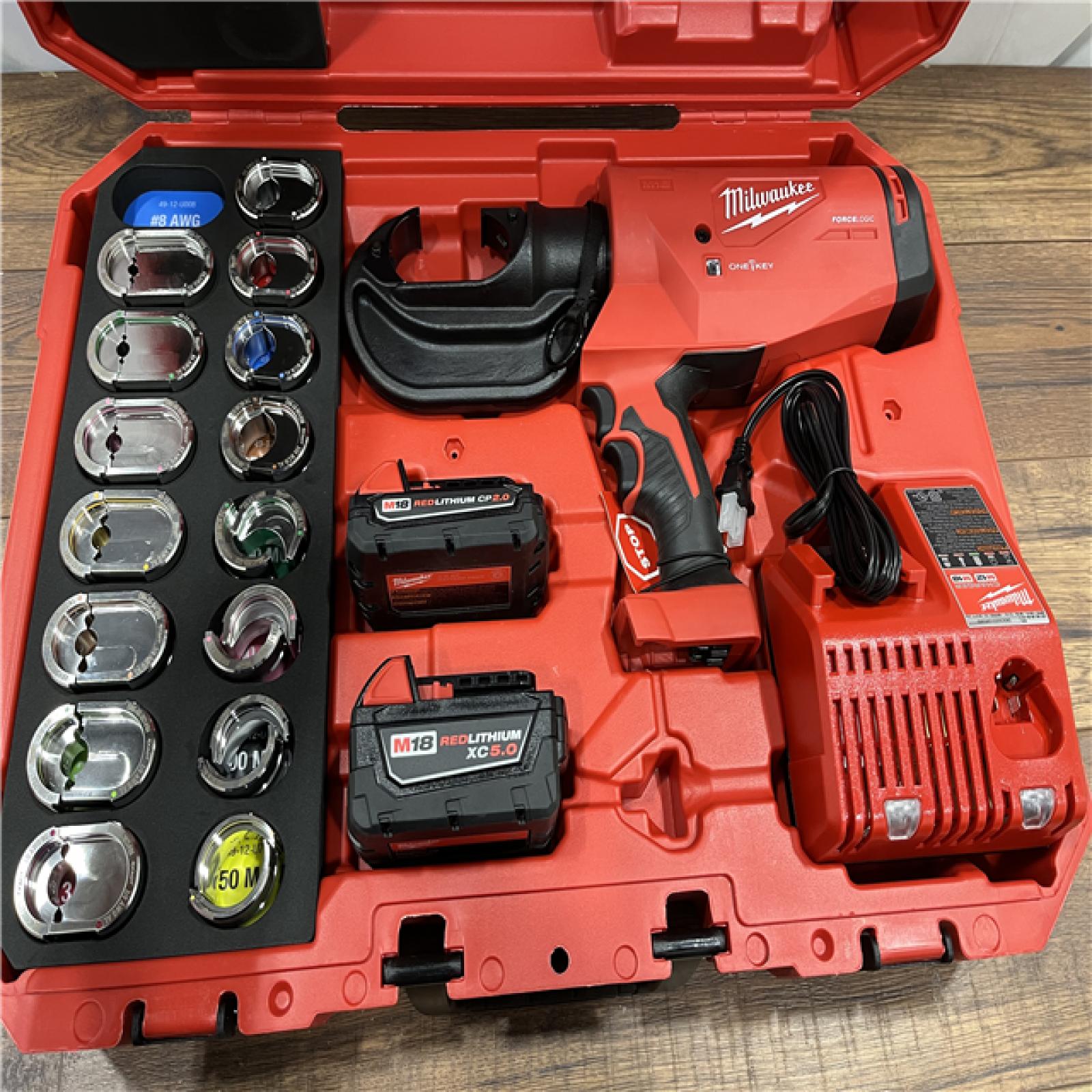 AS IS Milwaukee M18 18-Volt Lithium-Ion Cordless FORCE LOGIC 750 MCM Crimper Kit with EXACT #6 750 MCM Al Dies