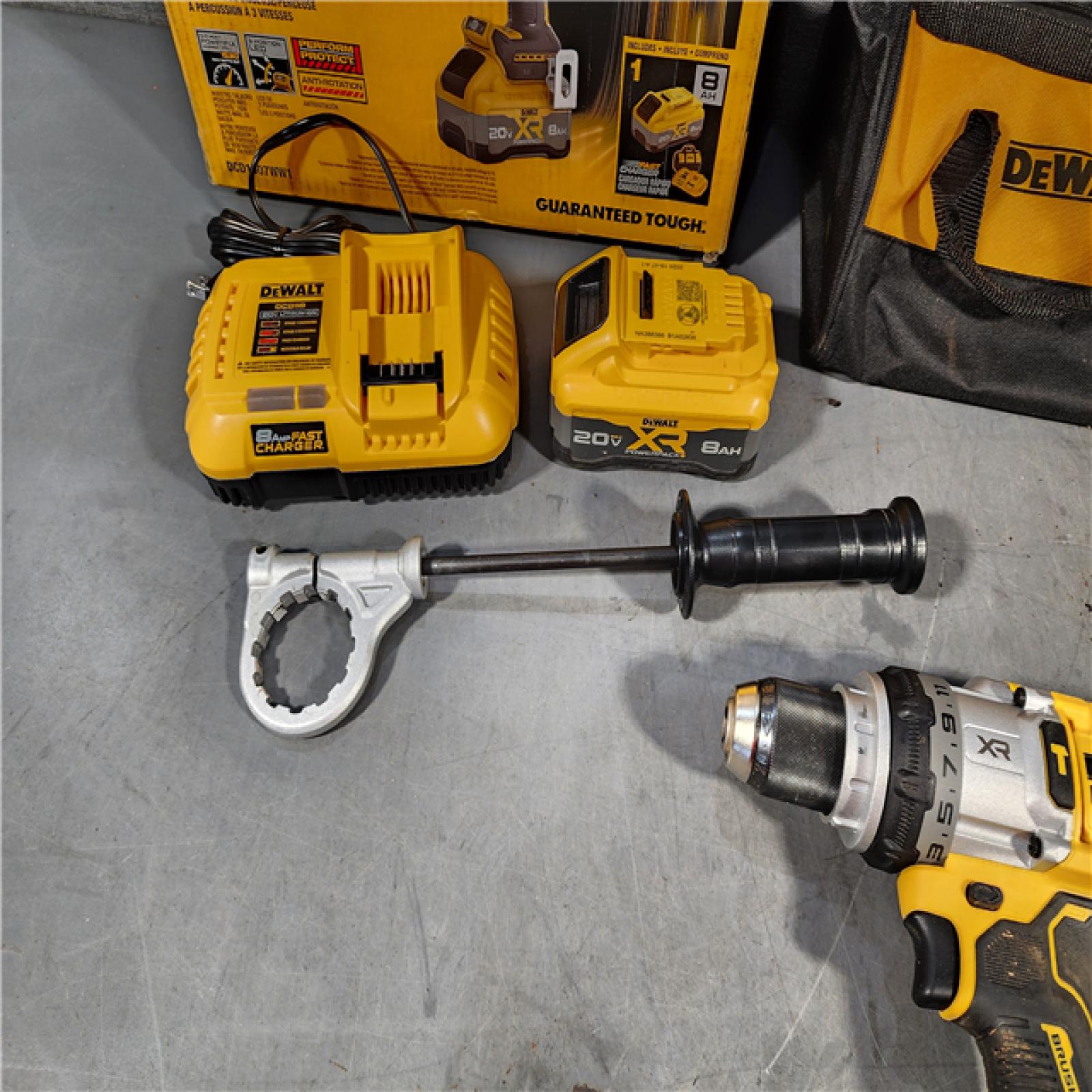 HOUSTON LOCATION - AS-IS DEWALT 20V XR Lithium-Ion Cordless Hammer Drill Kit with 8.0 Ah Battery, Charger and Kit Bag