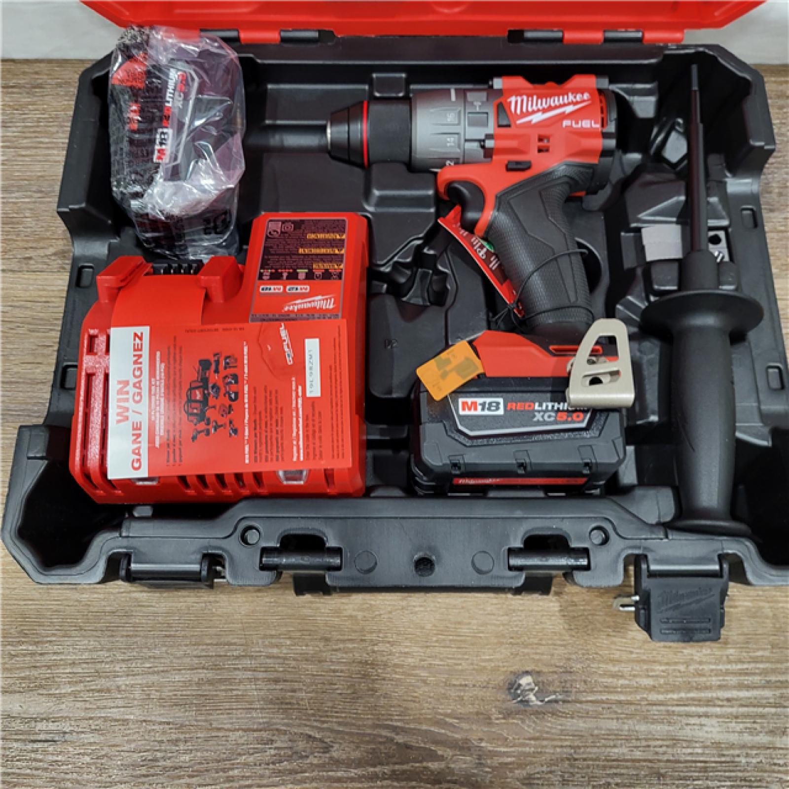 AS-IS Milwaukee 2904-22 Hammer Drill Driver Kit with Batteries  Charger & Tool Case  Red