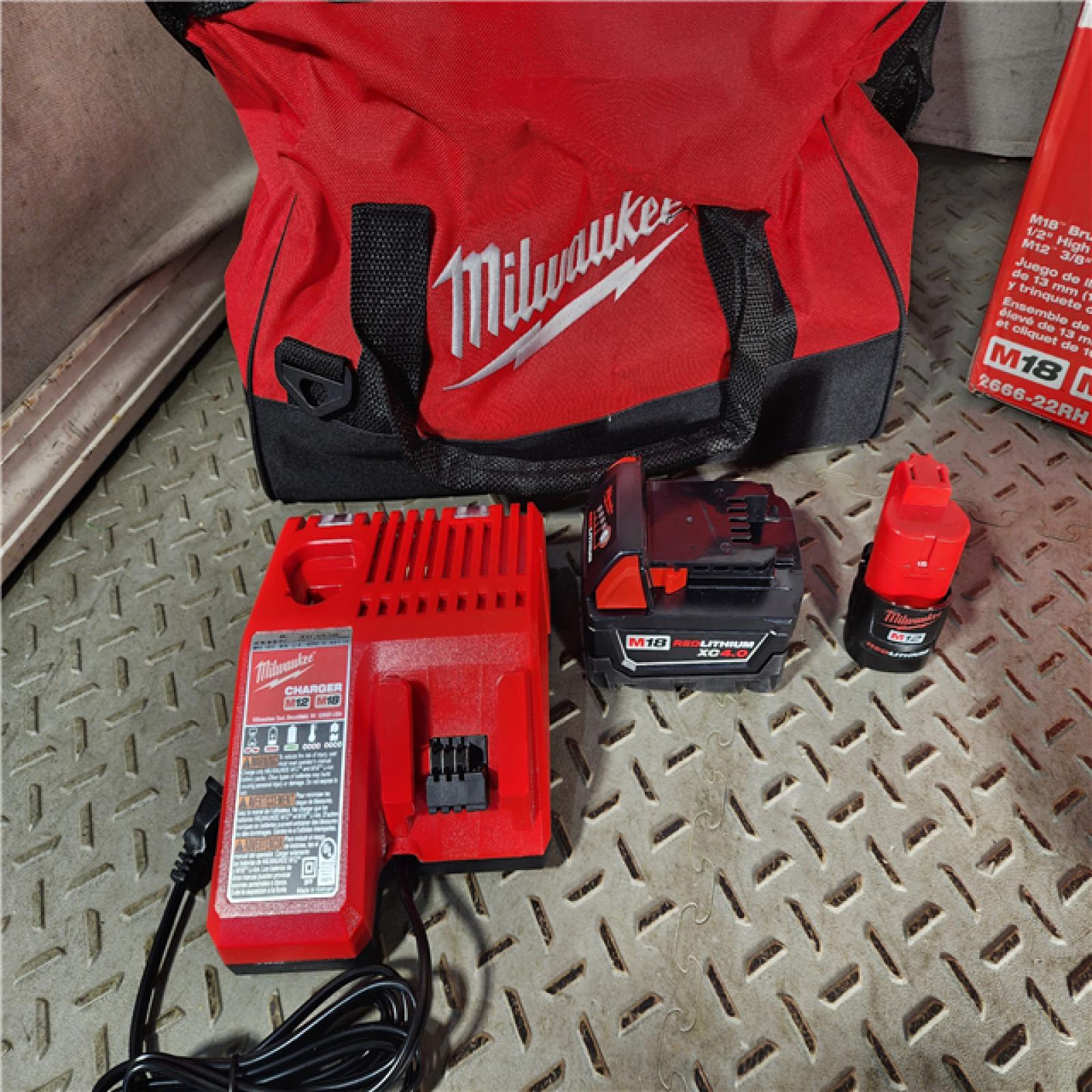 HOUSTON LOCATION - AS-IS M12/M18 12/18V Lithium-Ion Cordless 3/8 in. Ratchet and 1/2 in. High Torque Impact Wrench with Friction Ring Combo Kit