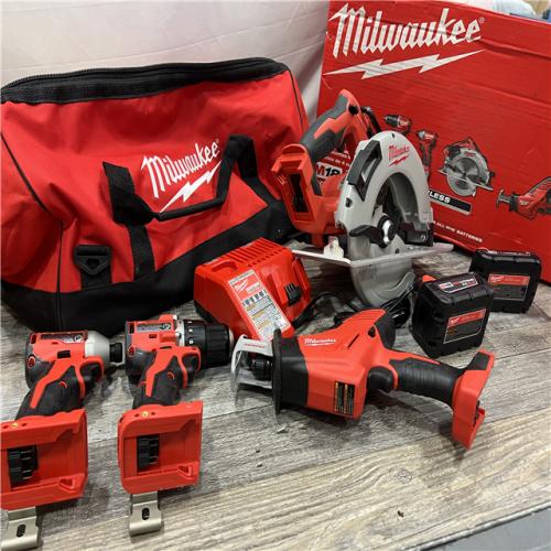 AS-IS MILWAUKEE M18 18-Volt Lithium-Ion Brushless Cordless Combo Kit (4-Tool) with 2-Batteries, 1-Charger and Tool Bag