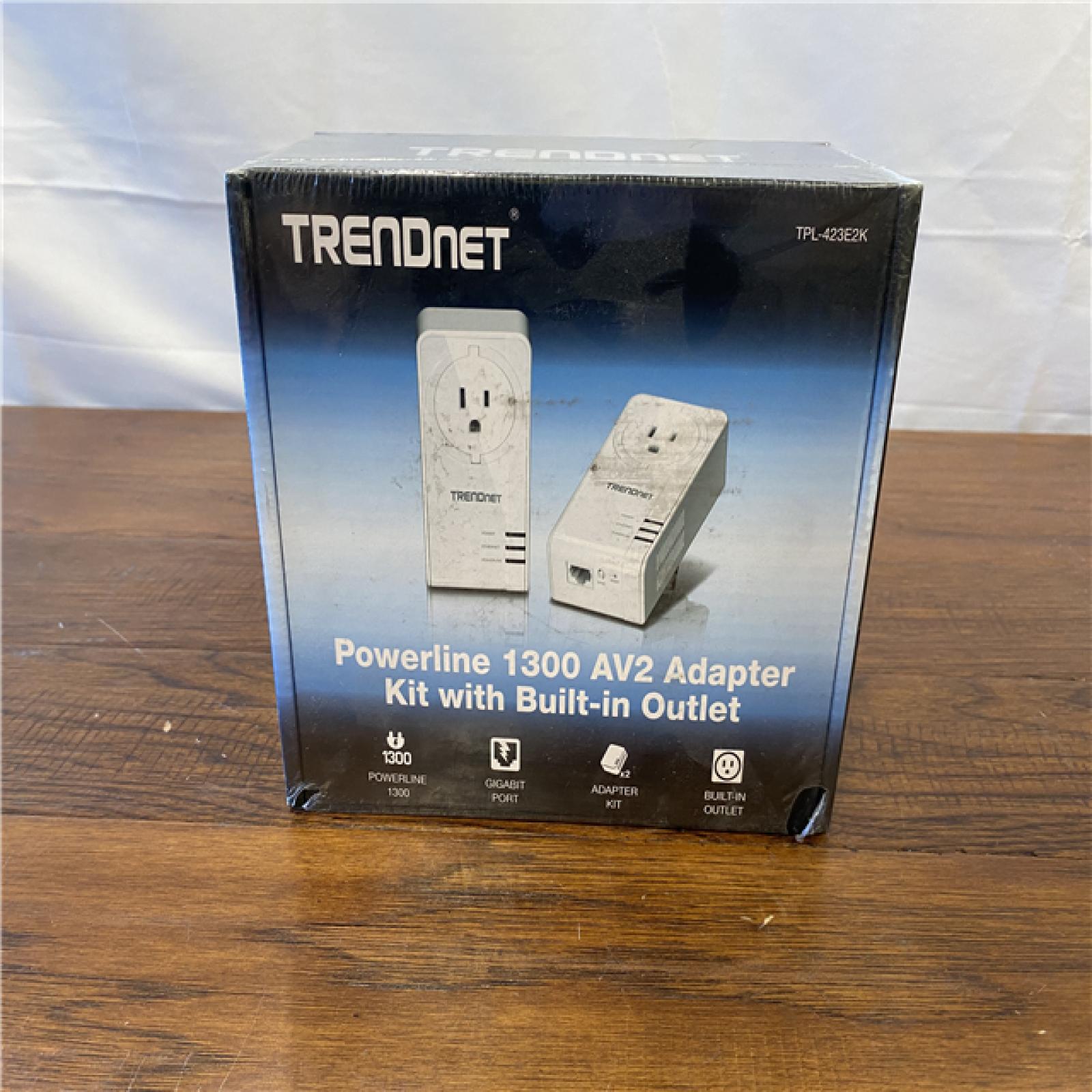 NEW! TRENDnet Powerline 1300 AV2 Adapter with Built-in Outlet Adapter Kit, Includes 2 X TPL-423E Adapters, IEEE 1905.1 & IEEE 1901, Gigabit Port, Range up