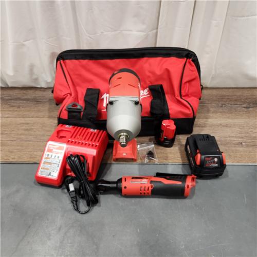 AS IS M12/M18 12/18V Lithium-Ion Cordless 3/8 in. Ratchet and 1/2 in. High Torque Impact Wrench with Friction Ring Combo Kit