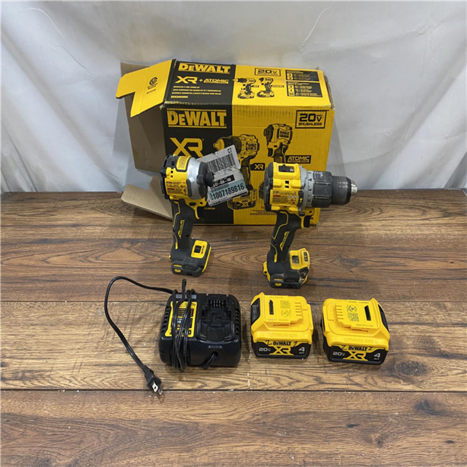 AS IS DEWALT 20V MAX XR Hammer Drill and ATOMIC Impact Driver 2 Tool Cordless Combo Kit with (2) 4.0Ah Batteries, Charger, and Bag