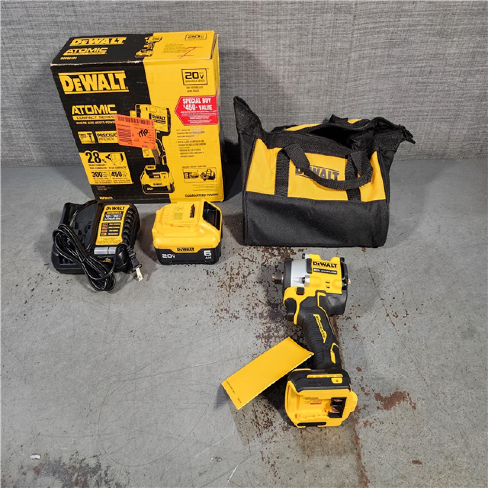 HOUSTON LOCATION - AS-IS (APPEARS LIKE NEW) DEWALT ATOMIC 20V MAX Lithium-Ion Brushless Cordless 1/2 in. Variable Speed Impact Wrench Kit with 5 Ah Battery and Charger