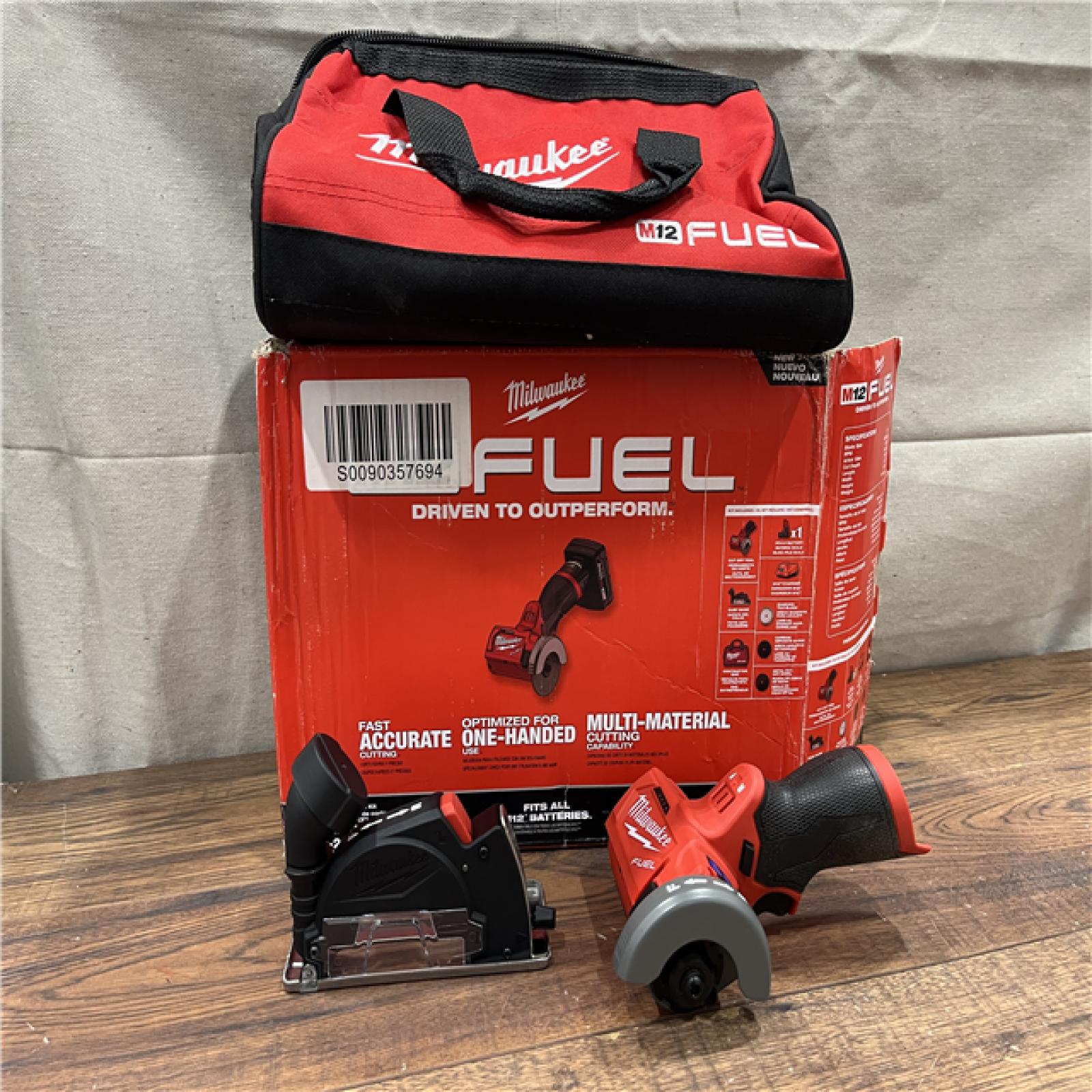 AS-IS M12 FUEL 12V 3 in. Lithium-Ion Brushless Cordless Cut Off Saw Kit with One 4.0 Ah Battery Charger and Bag