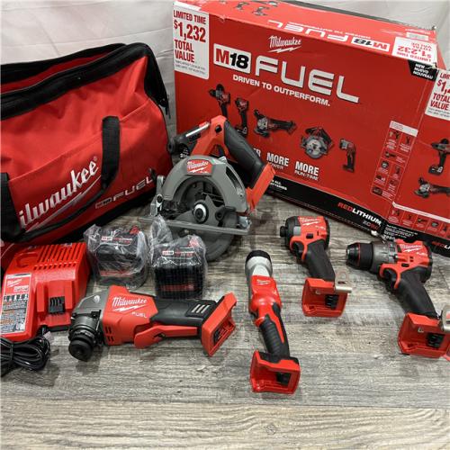 AS-IS MILWAUKEE M18 18-Volt Lithium-Ion Brushless Cordless FUEL Combo Kit (5-Tool) with 2-Batteries, 1-Charger, and Tool Bag