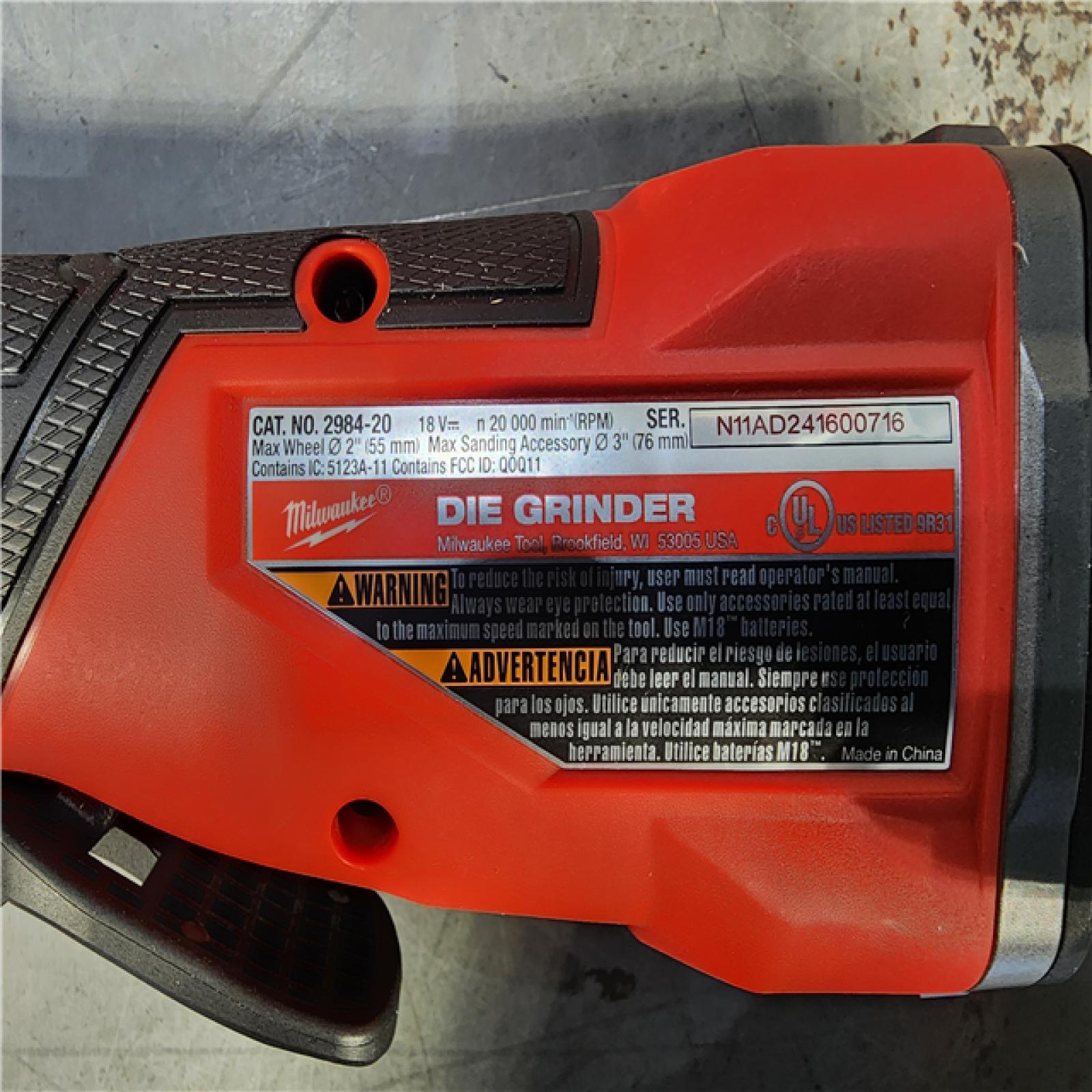 HOUSTON LOCATION - AS-IS MILWAUKEE VARIABLE SPEED, BREAKING DIE GRINDER, PADDLE SWITCH W/ ONE-KEY (TOOL ONLY)