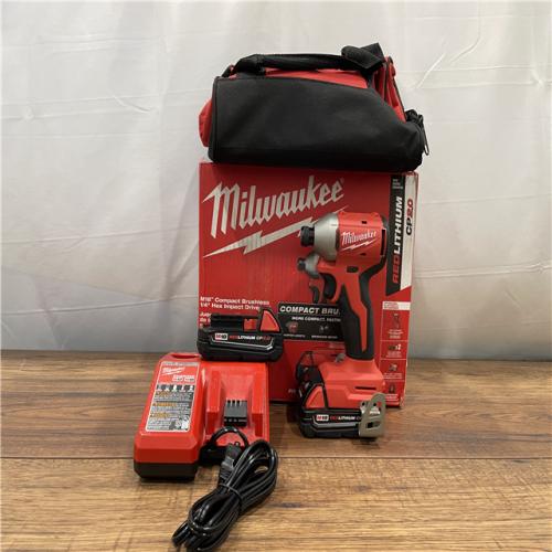 AS-IS MILWAUKEE M18 18V Lithium-Ion Brushless Cordless 1/4 in. Impact Driver Kit with Two 2.0 Ah Batteries and Charger