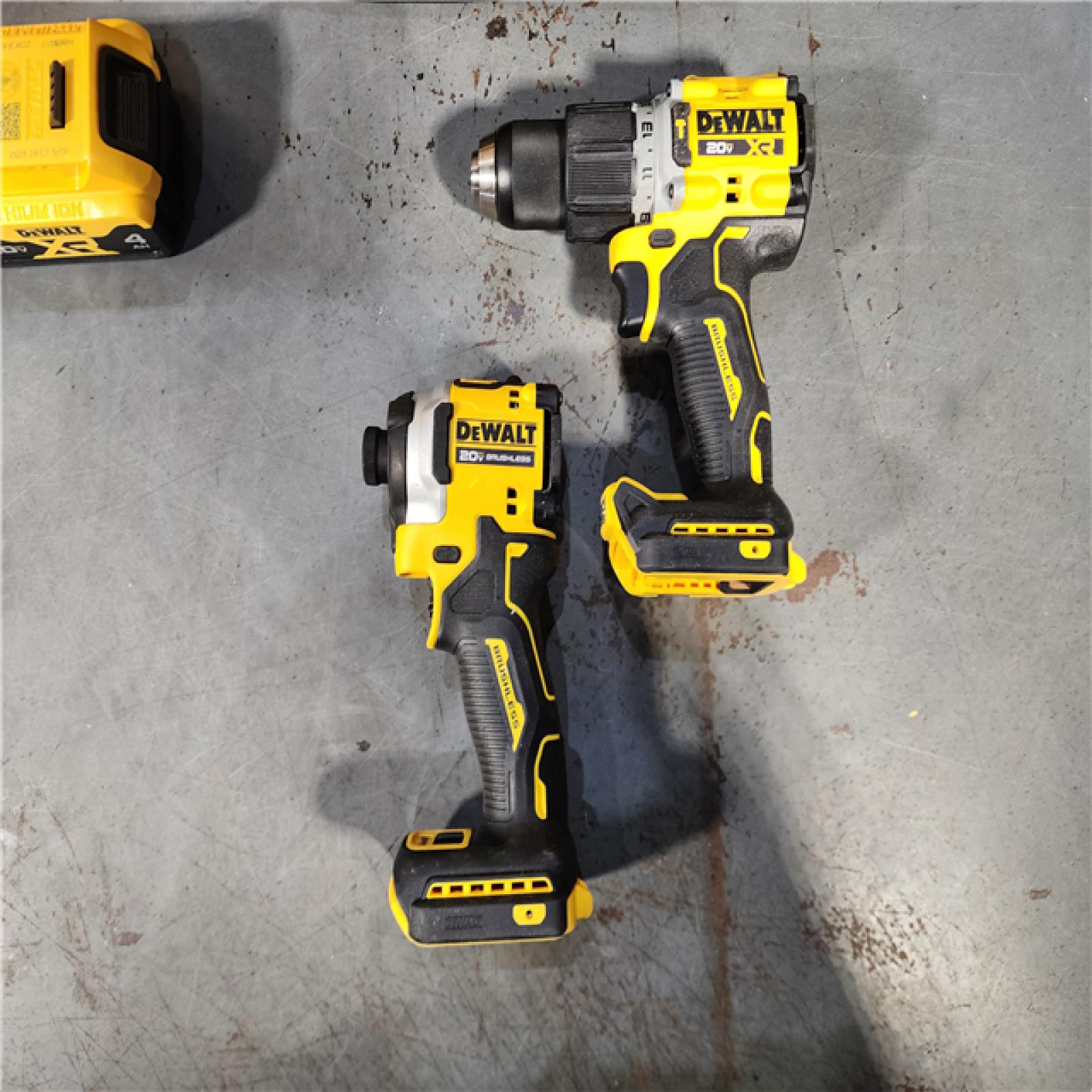 HOUSTON LOCATION - AS-IS DEWALT 20V MAX XR Hammer Drill and ATOMIC Impact Driver 2 Tool Cordless Combo Kit with (2) 4.0Ah Batteries, Charger, and Bag