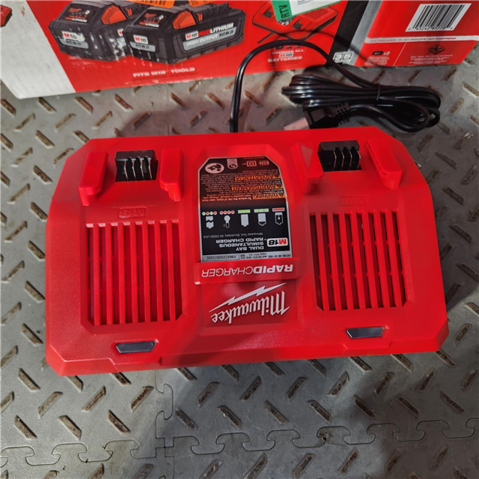 Houston location- AS-IS Milwaukee M18 18V Lithium-Ion Dual Bay Rapid Battery Charger W/ (2) 8Ah HIGH OUTPUT Batteries