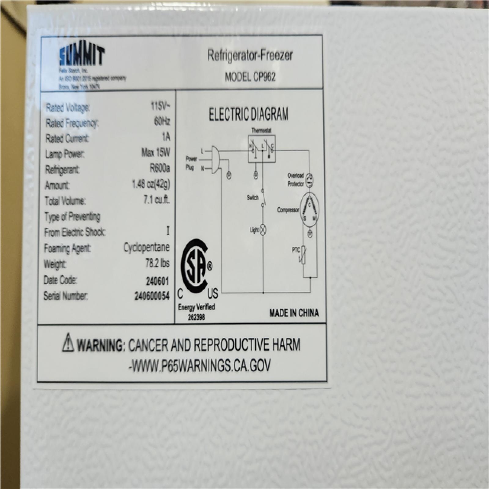 California AS-IS Summit Refrigerator/Freezer