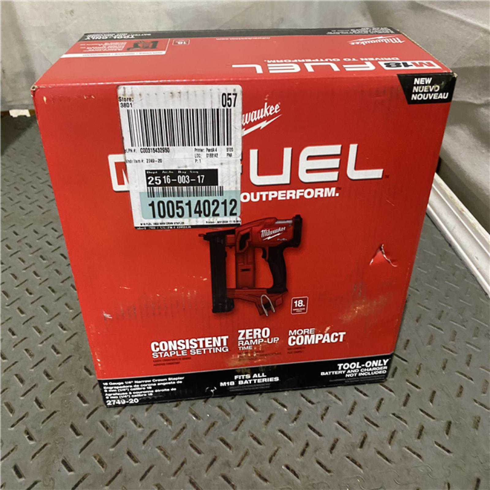 Houston location AS-IS MILWAUKEE M18 FUEL 18-Volt Lithium-Ion Brushless Cordless 18-Gauge 1/4 in. Narrow Crown Stapler (Tool-Only)