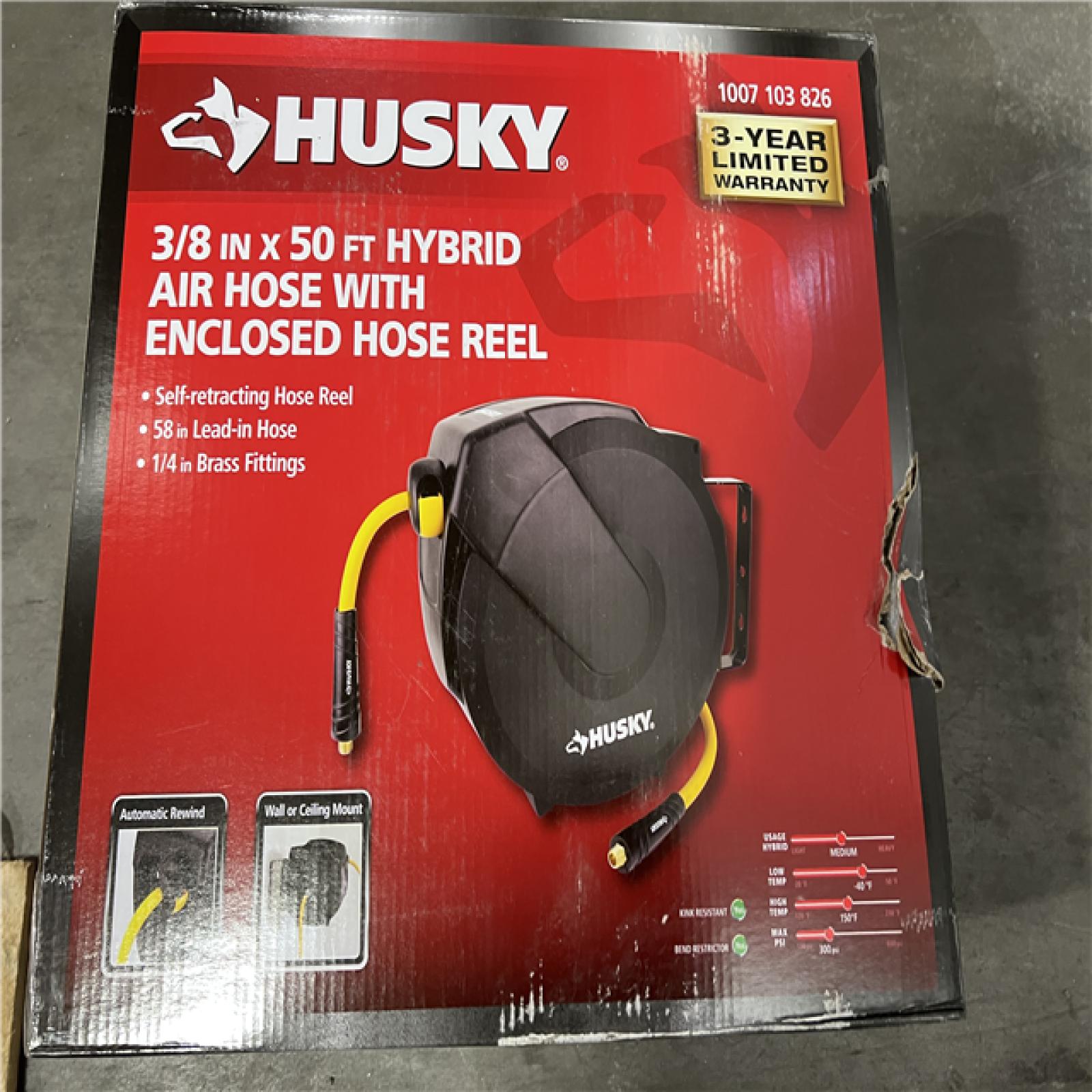 DALLAS LOCATION - Husky 3/8 in. x 50 ft. Enclosed Hybrid Air Hose Reel - (6 UNITS)