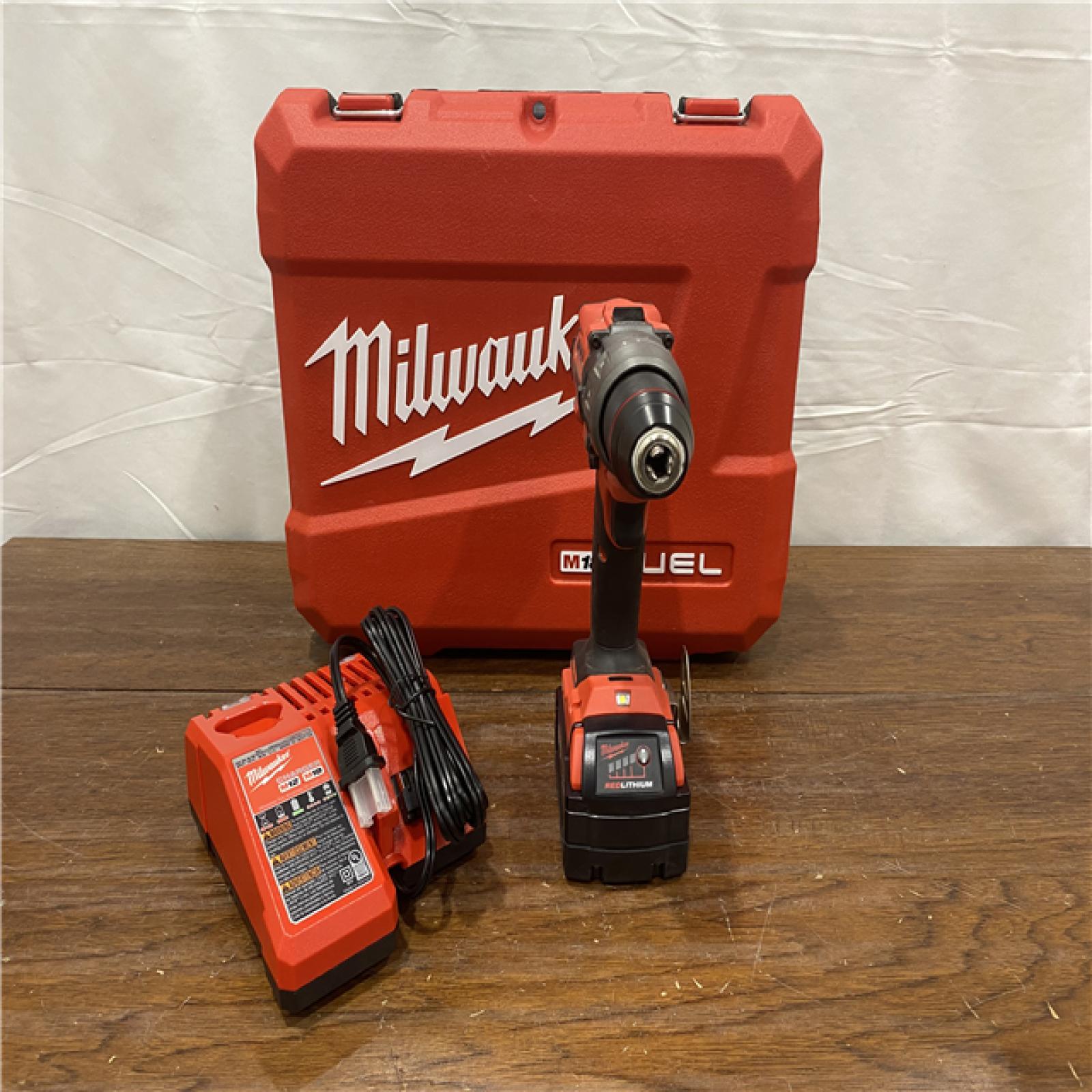 AS-IS Milwaukee 2904-22 Hammer Drill Driver Kit with Batteries  Charger & Tool Case  Red