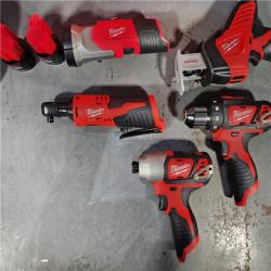 HOUSTON LOCATION - AS-IS MILWAUKEE M12 12V Lithium-Ion Cordless Combo Kit (5-Tool) with Two 1.5Ah Batteries, Charger