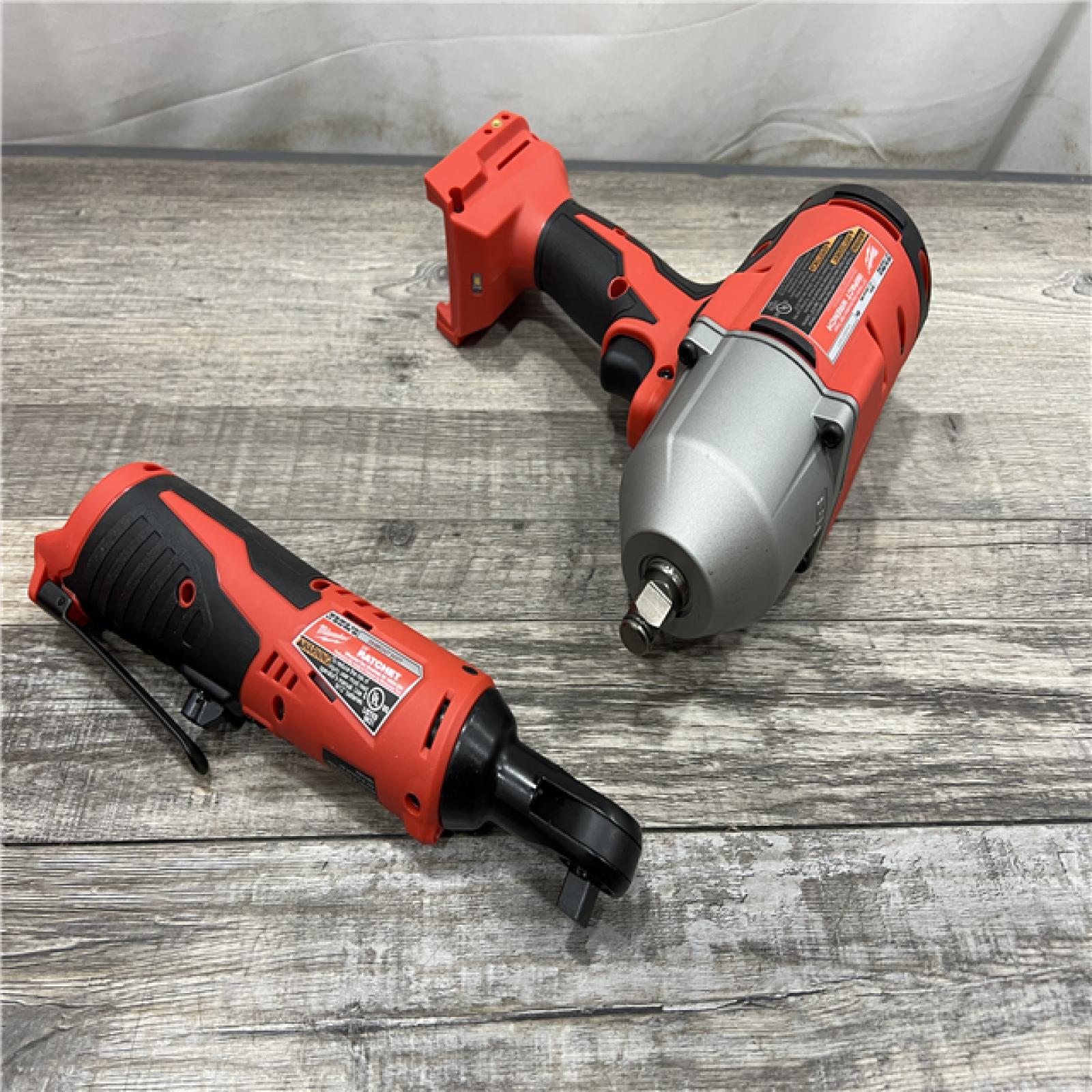 AS-IS MILWAUKEE 12/18V Lithium-Ion Cordless 3/8 in. Ratchet and 1/2 in. High Torque Impact Wrench with Friction Ring Combo Kit