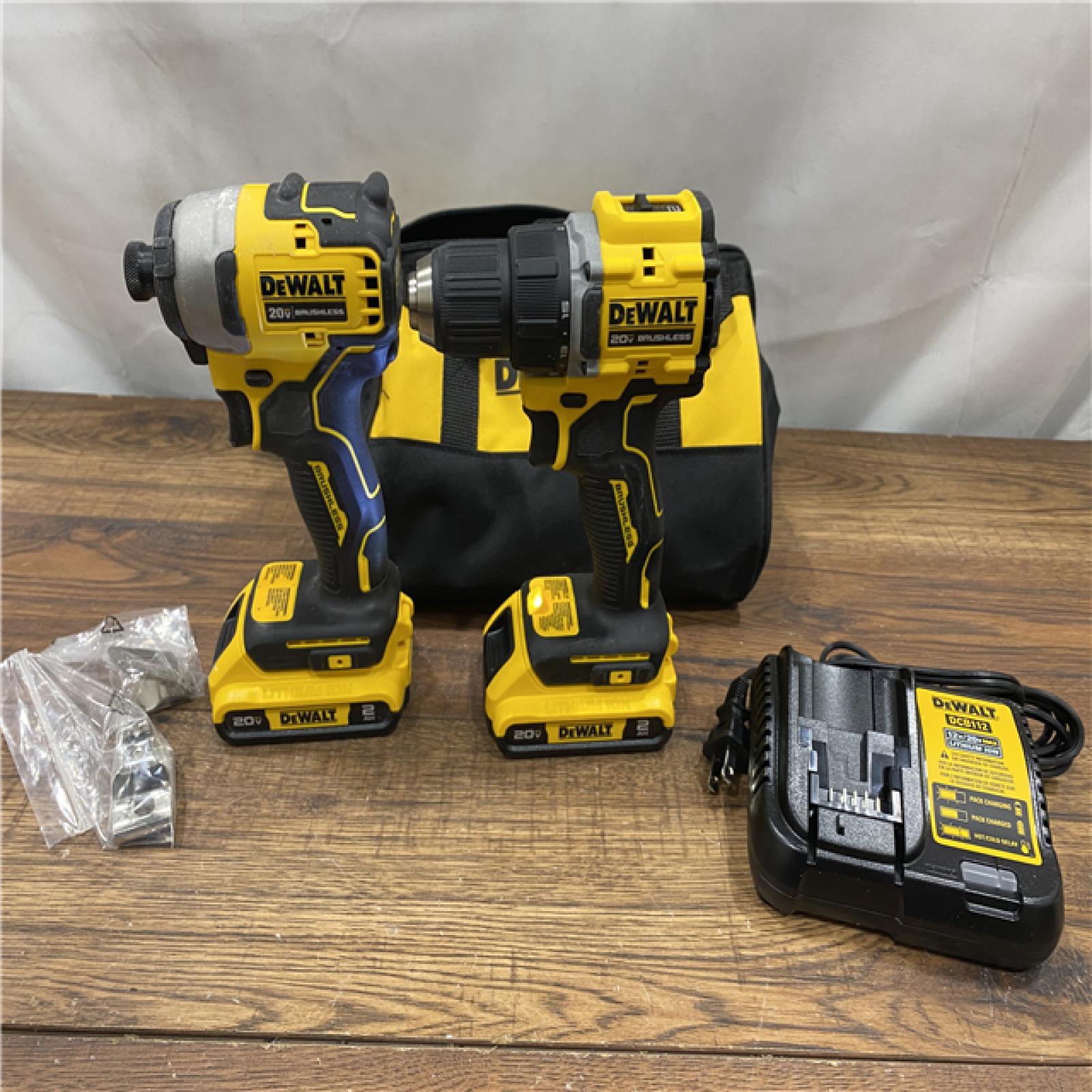 AS IS Dewalt DCK225D2 20V MAX ATOMIC Brushless Compact Lithium-Ion 1/2 in. Cordless Drill Driver and 1/4 in. Impact Driver Combo Kit with 2 Batteries 2 Ah