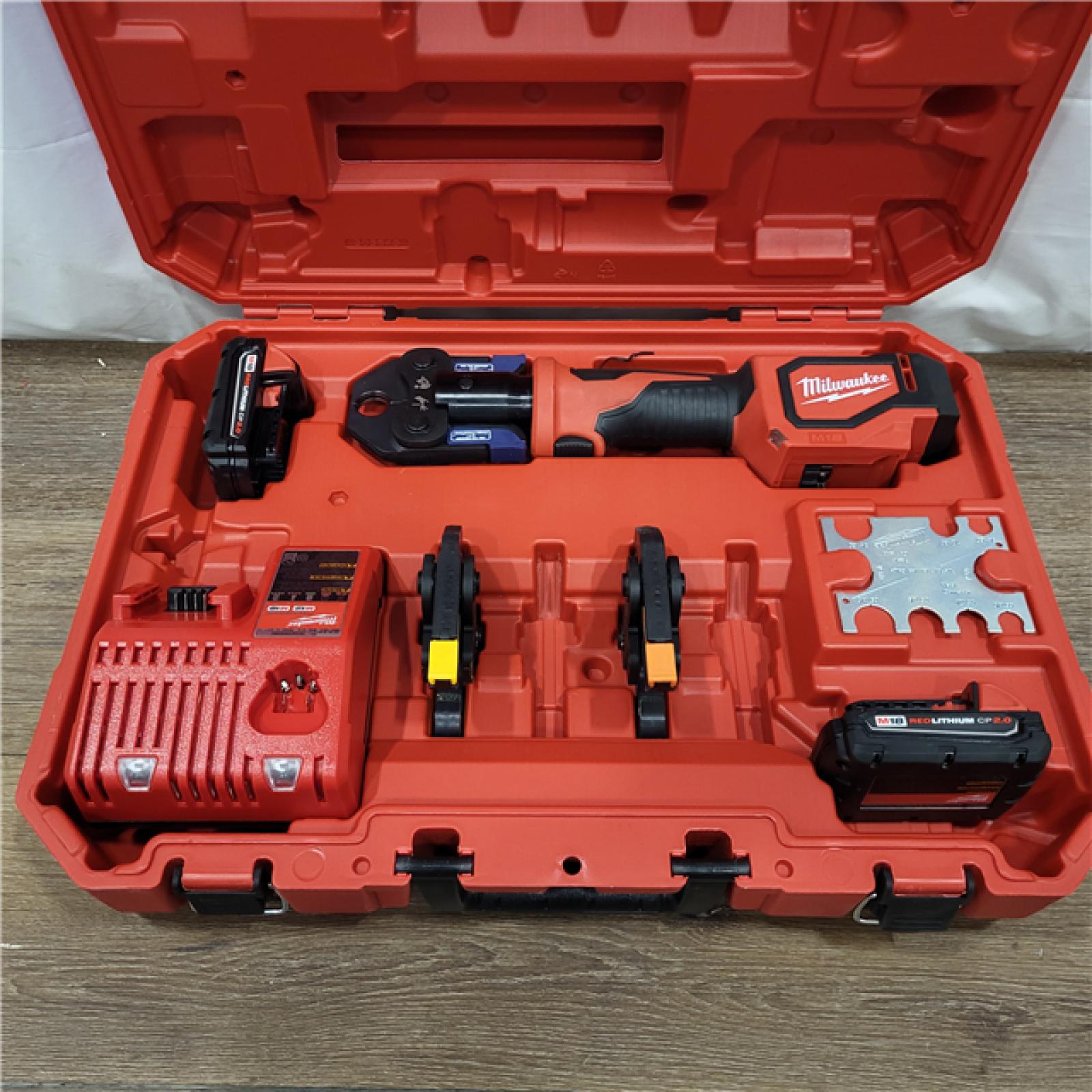 AS-IS Milwaukee M18 18-Volt Lithium-Ion Cordless Short Throw PEX Press Tool Kit w/ (3) Viega PureFlow Jaws