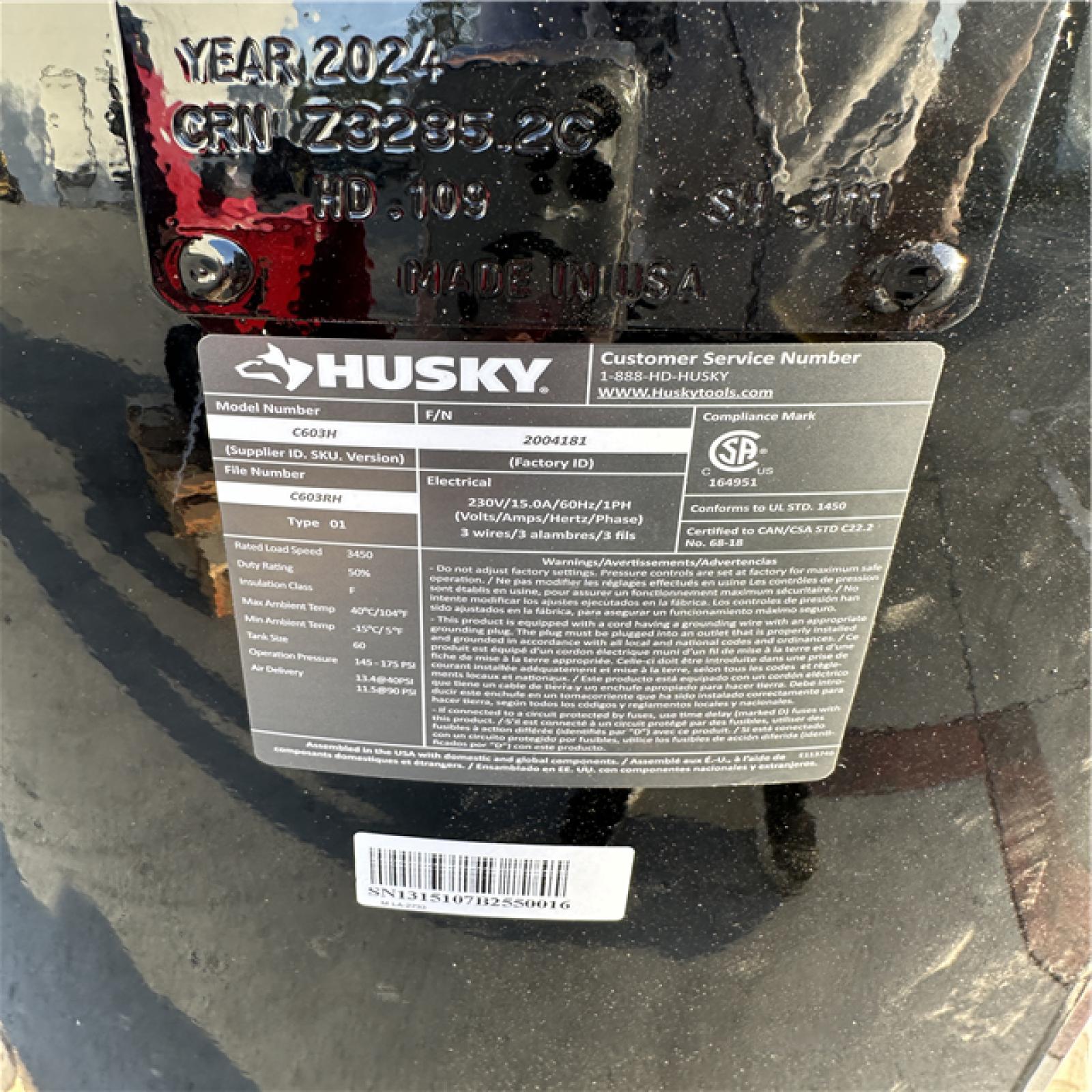 Caliifornia AS-IS Husky 60 Gal Air Compressor