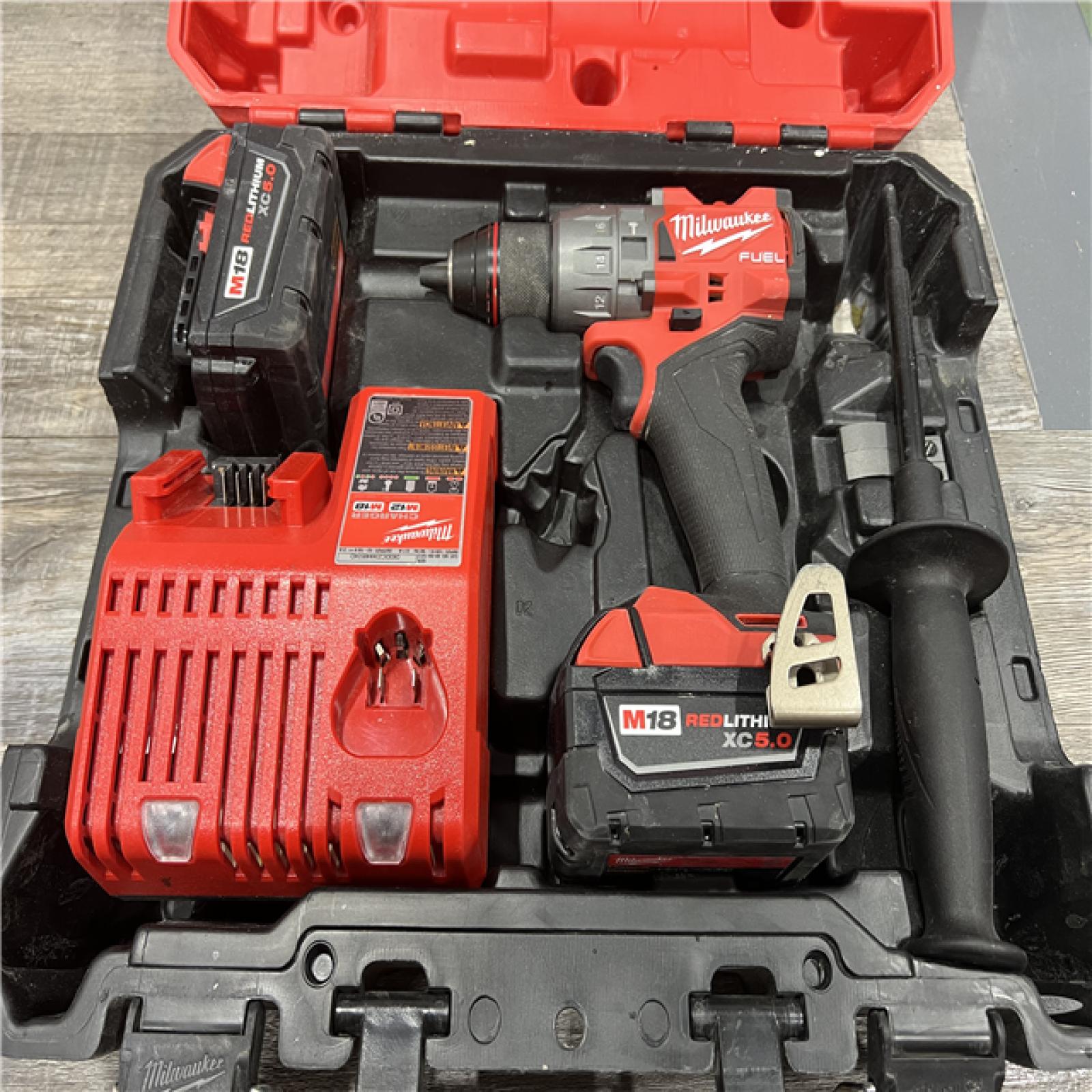 AS-IS Milwaukee 2904-22 Hammer Drill Driver Kit with Batteries  Charger & Tool Case  Red