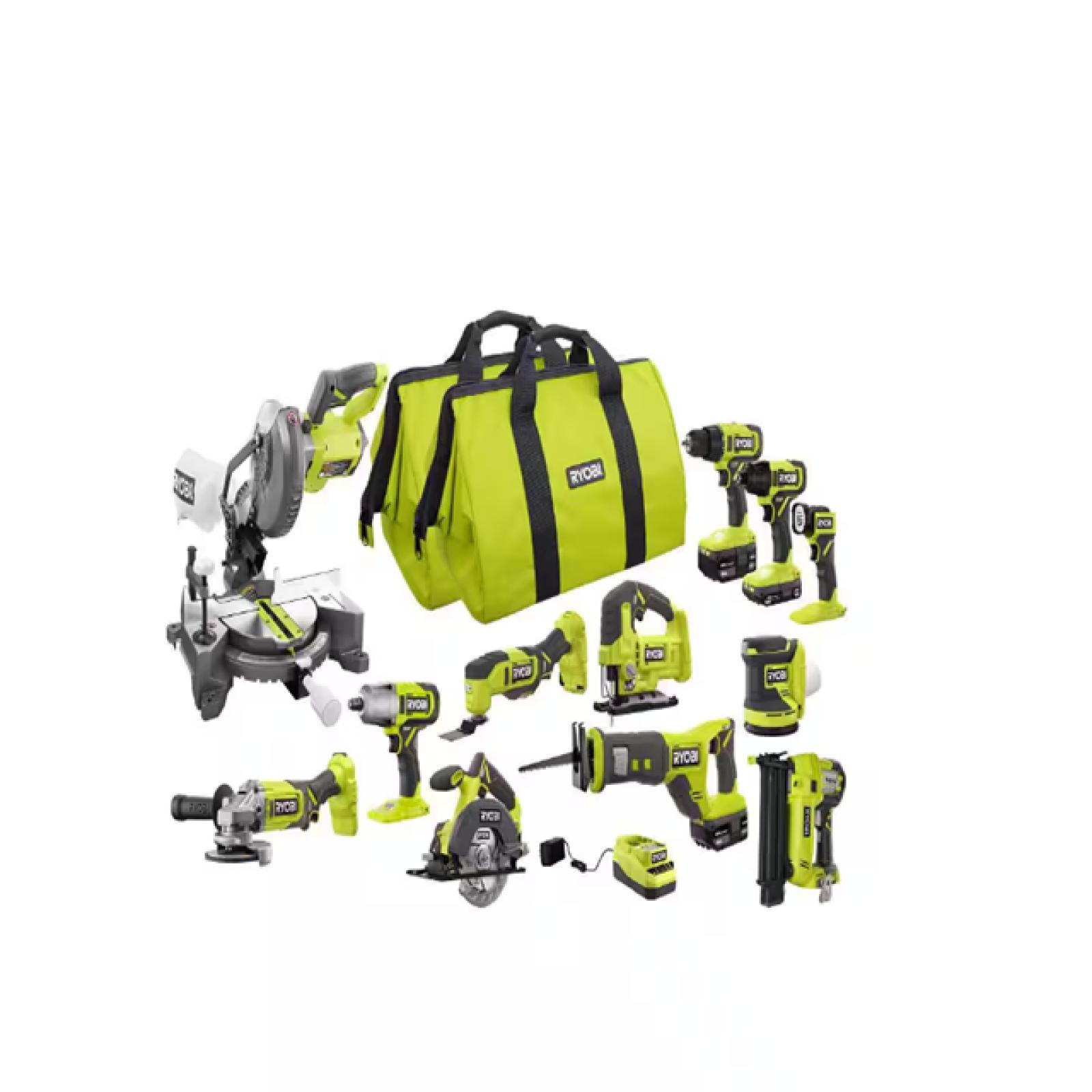 NEW! - RYOBI ONE+ 18V Cordless 12-Tool Combo Kit with (1) 1.5 Ah Battery and (2) 4.0 Ah Batteries and Charger