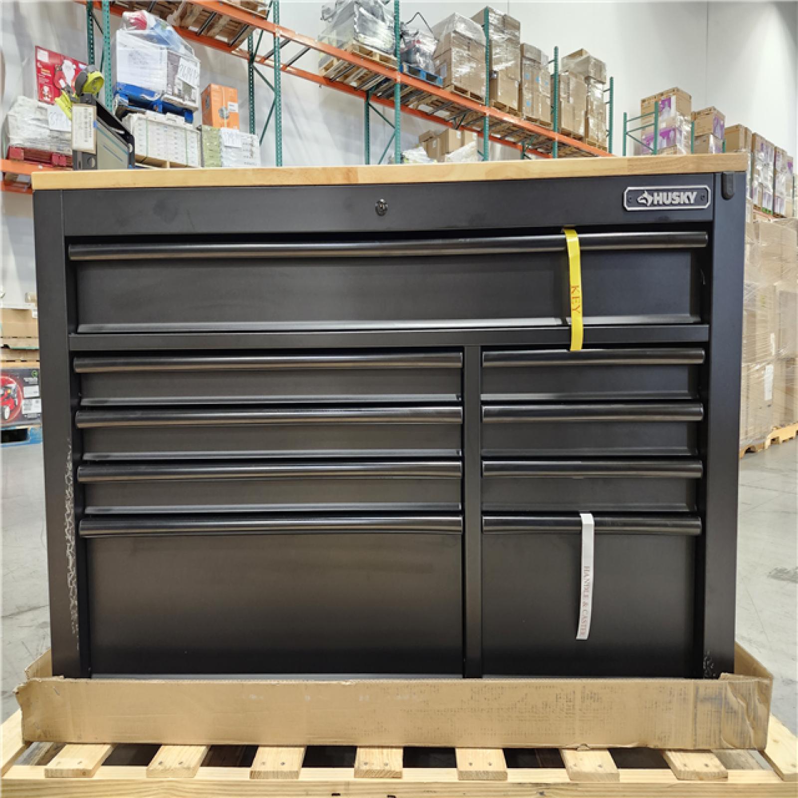 DALLAS LOCATION - Husky 52 in. W x 25 in. D Heavy Duty 9-Drawer Mobile Workbench Matte Black