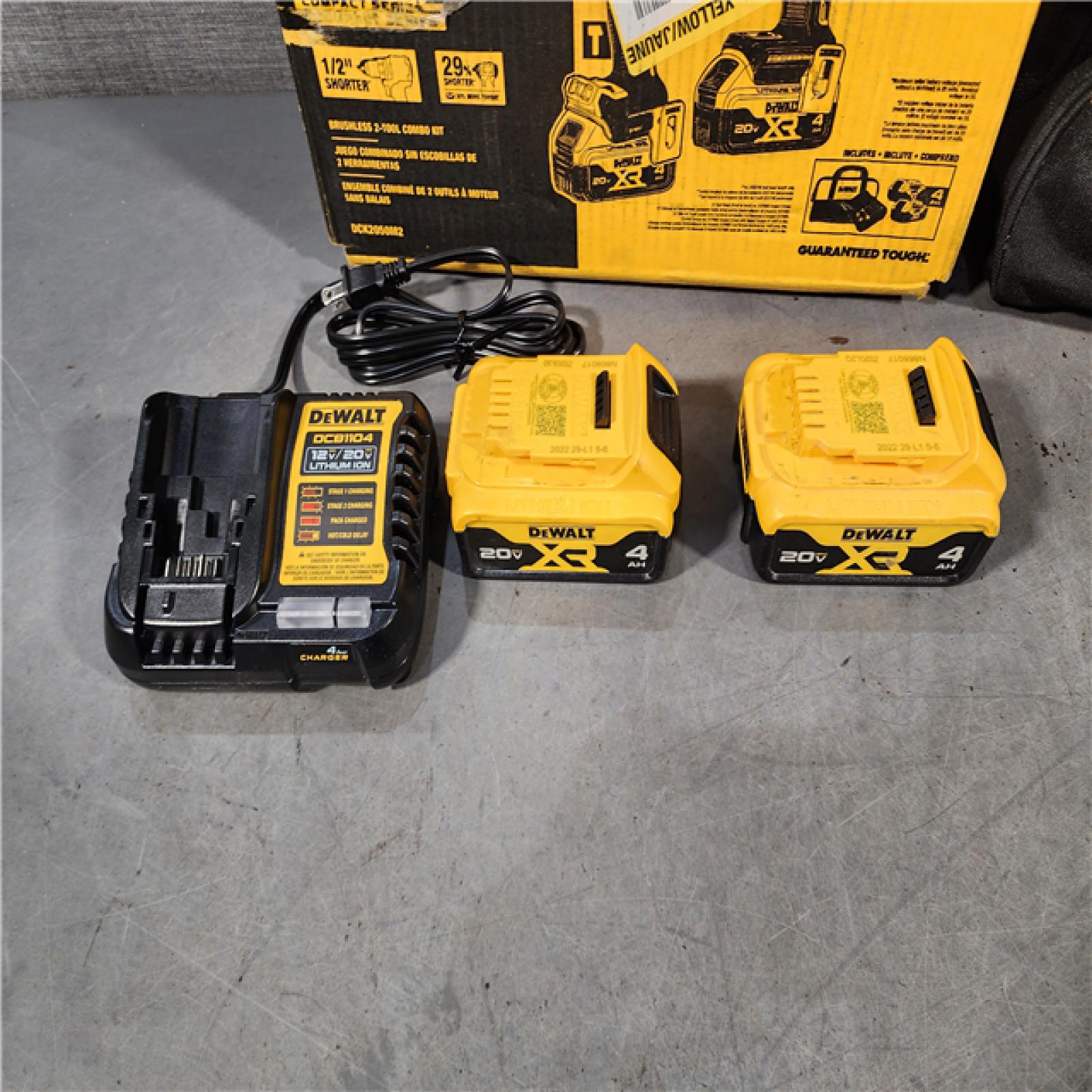 HOUSTON LOCATION - AS-IS DEWALT 20V MAX XR Hammer Drill and ATOMIC Impact Driver 2 Tool Cordless Combo Kit with (2) 4.0Ah Batteries, Charger, and Bag