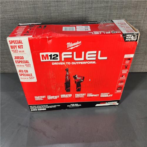 HOUSTON LOCATION - AS-IS (APPEARS LIKE NEW) Milwaukee 3453-22HSR M12 FUEL 12V Lithium-Ion Cordless 3/8 in. Ratchet and 1/4 in. Impact Driver Kit