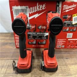 AS IS M18 18V Lithium-Ion Brushless Cordless Compact Drill/Impact Combo Kit (2-Tool) W/(2) 2.0 Ah Batteries, Charger & Bag