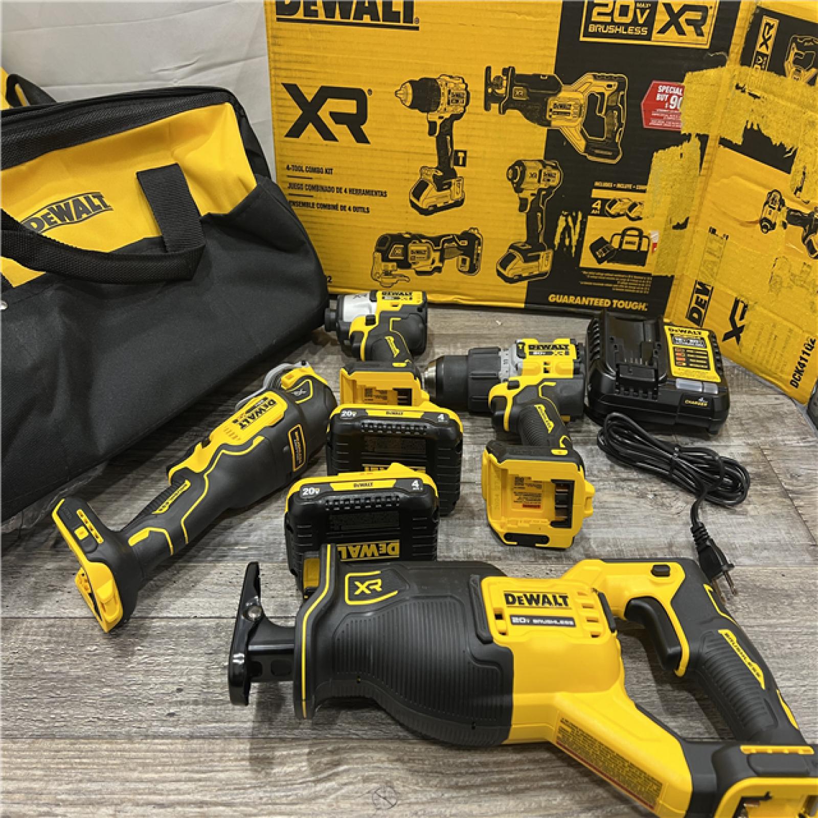 AS-IS DEWALT 20-Volt Maximum Lithium-Ion Cordless 4-Tool Combo Kit with (2) 4 Ah Batteries and Charger