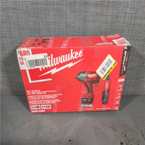 HOUSTON LOCATION - AS-IS (APPEARS LIKE NEW) M12/M18 12/18V Lithium-Ion Cordless 3/8 in. Ratchet and 1/2 in. High Torque Impact Wrench with Friction Ring Combo Kit