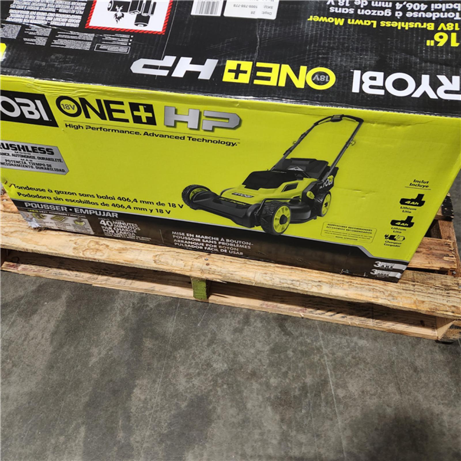 RYOBI ONE+ HP 18V Brushless 16 in. Cordless Battery Walk Behind Push Lawn Mower with (2) 4.0 Ah Batteries and (1) Charger