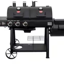 DALLAS LOCATION-  NEW Char-Griller Texas Trio 4-Burner Dual Fuel Grill with Smoker in Black