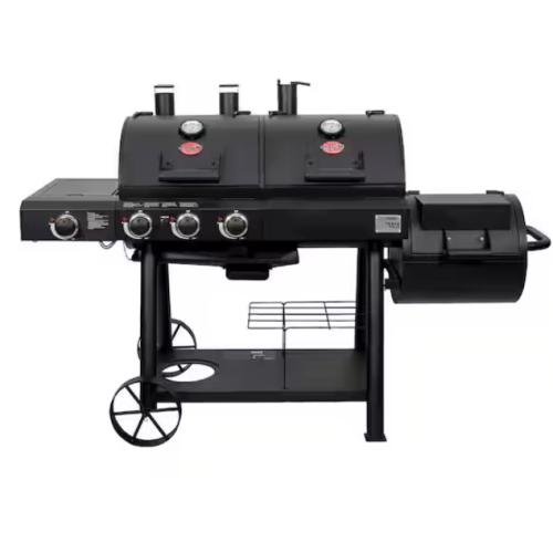 DALLAS LOCATION-  NEW Char-Griller Texas Trio 4-Burner Dual Fuel Grill with Smoker in Black