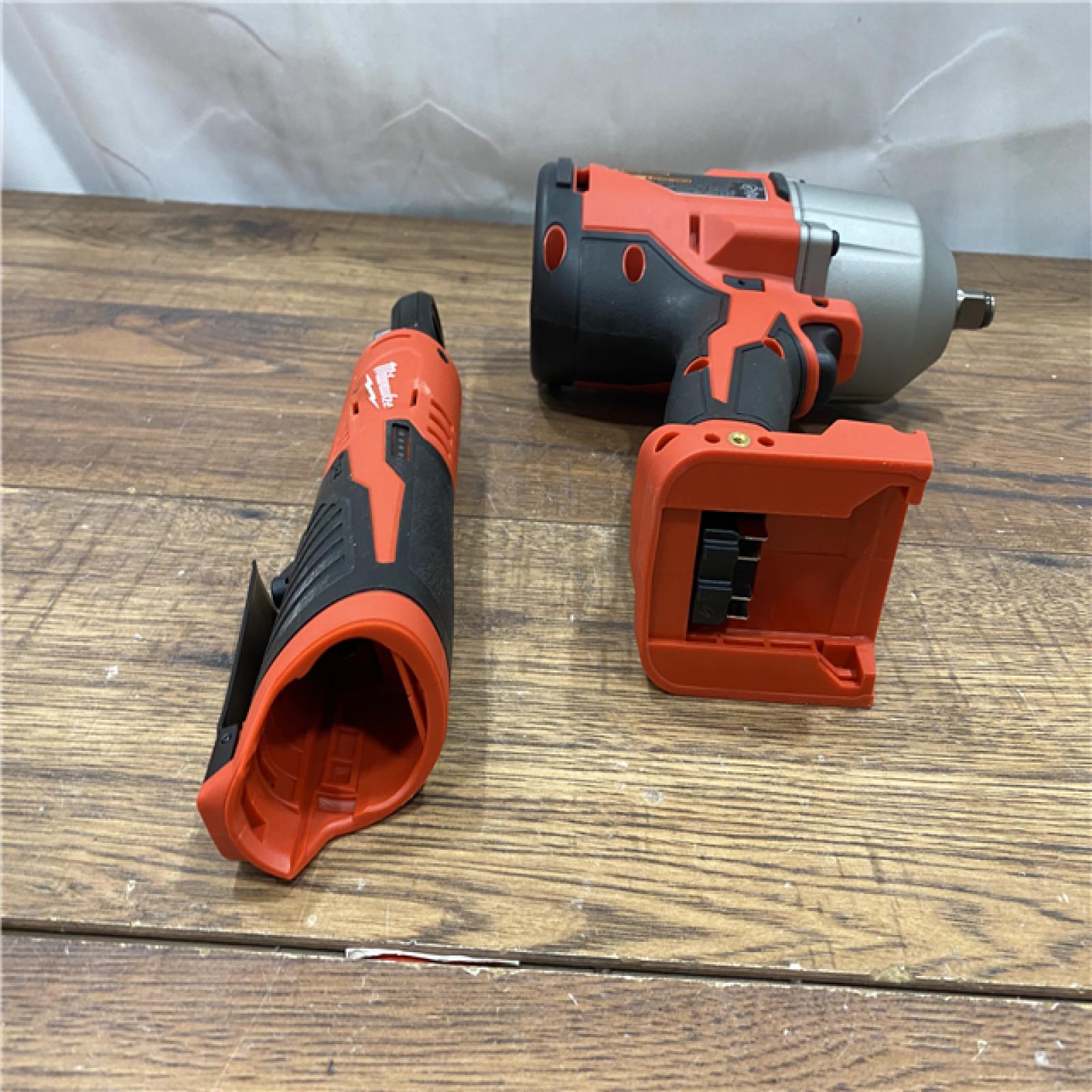 AS IS M12/M18 12/18V Lithium-Ion Cordless 3/8 in. Ratchet and 1/2 in. High Torque Impact Wrench with Friction Ring Combo Kit